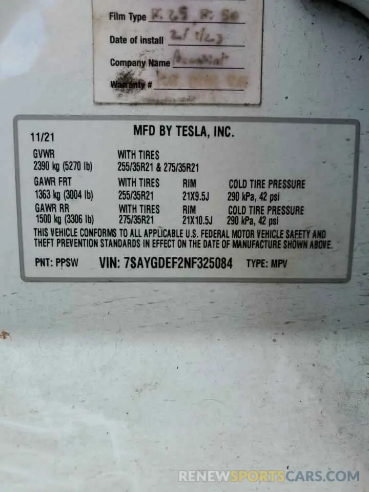 16 Photograph of a damaged car 7SAYGDEF2NF325084 TESLA MODEL Y 2022