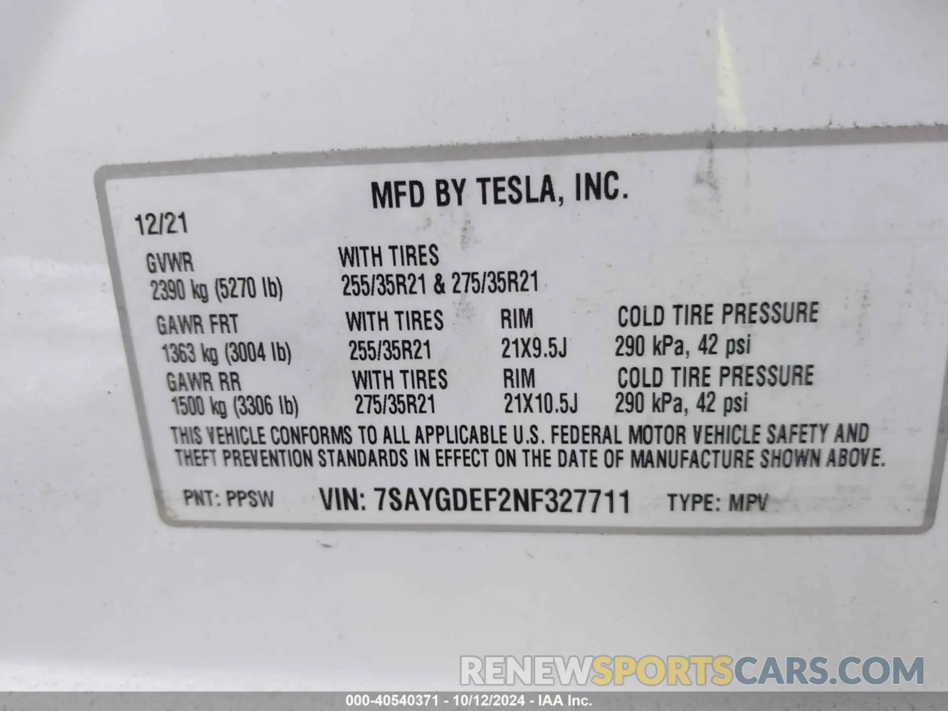 9 Фотография поврежденного автомобиля 7SAYGDEF2NF327711 TESLA MODEL Y 2022