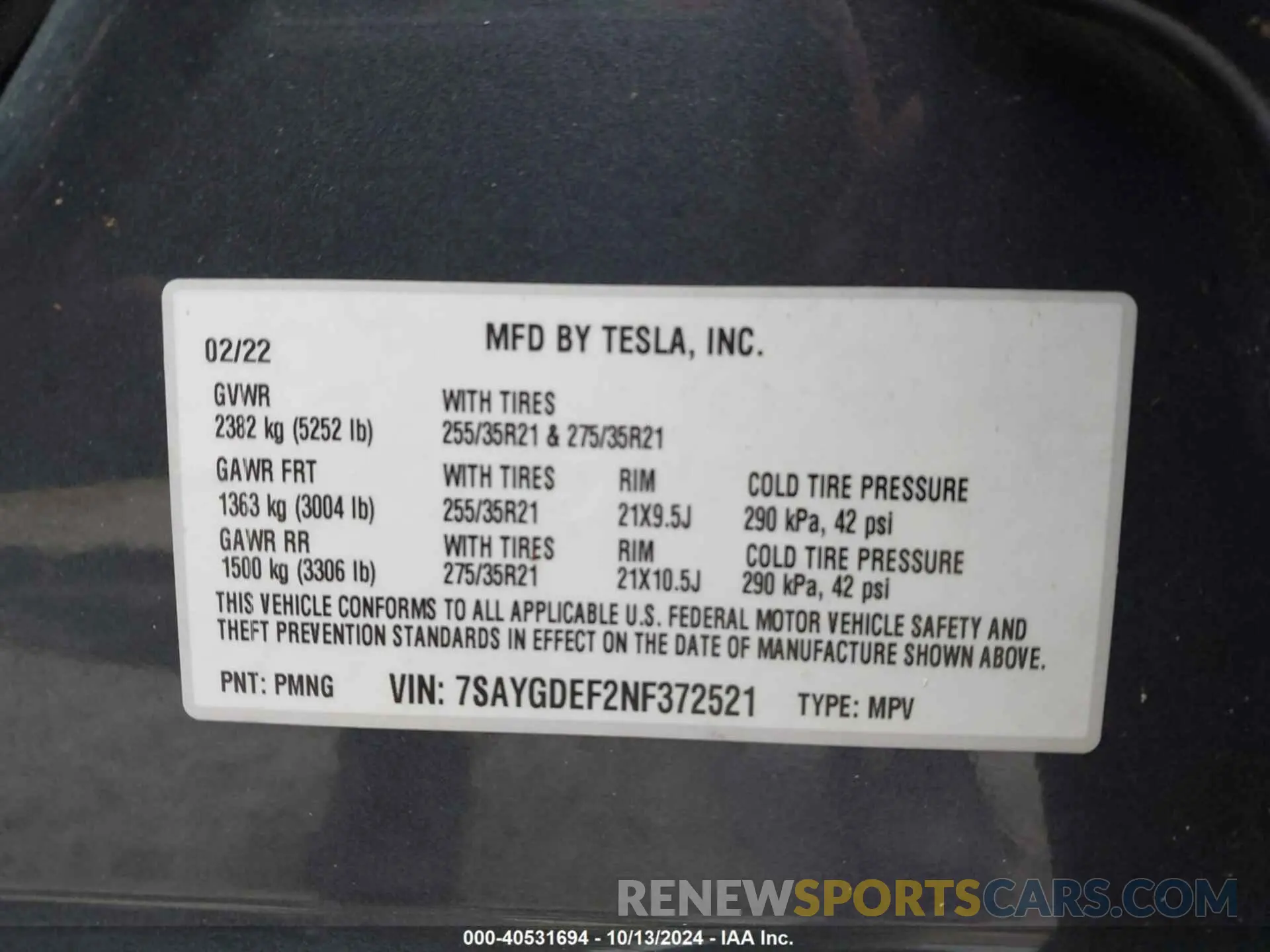 9 Photograph of a damaged car 7SAYGDEF2NF372521 TESLA MODEL Y 2022