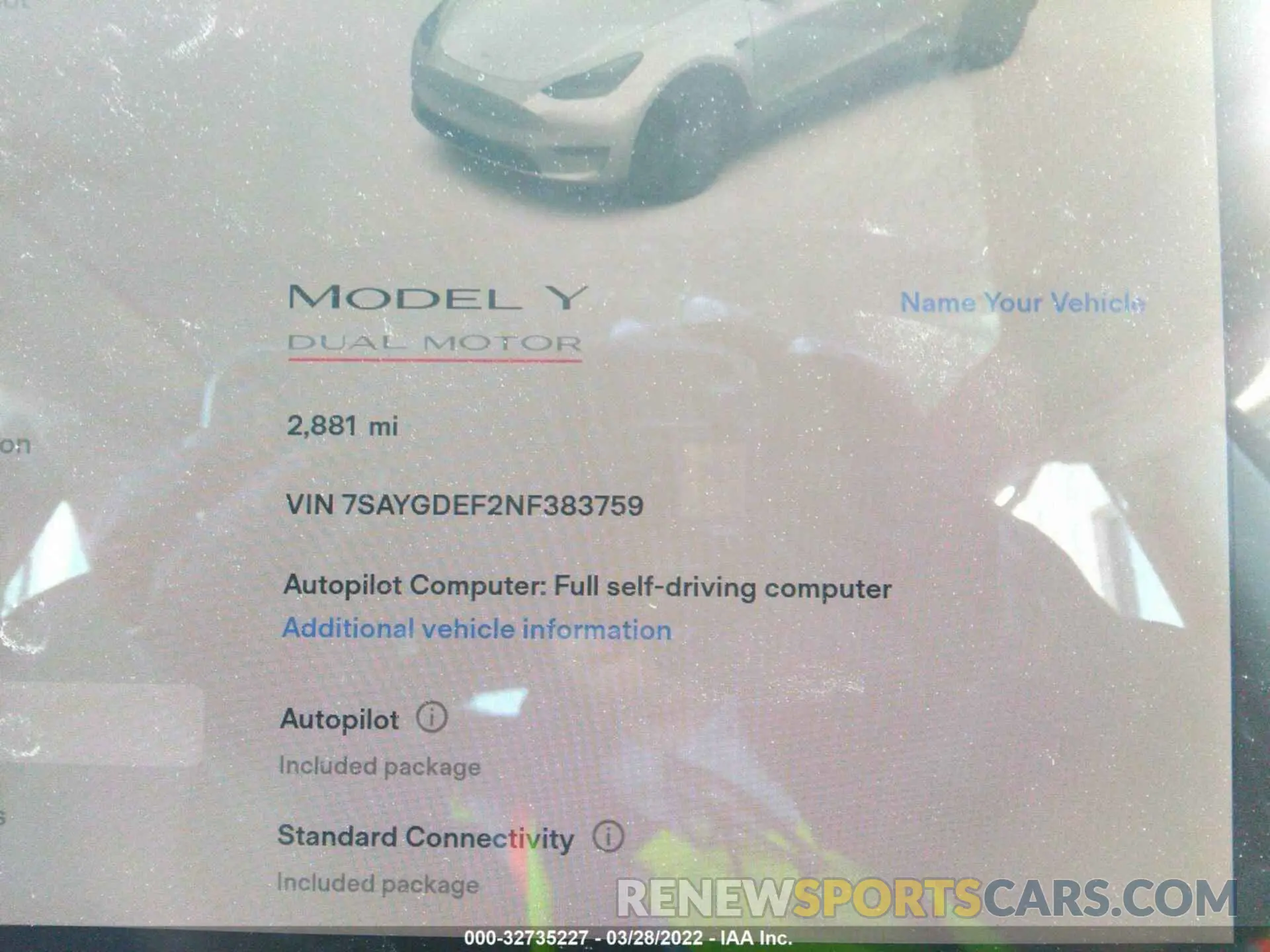 7 Photograph of a damaged car 7SAYGDEF2NF383759 TESLA MODEL Y 2022
