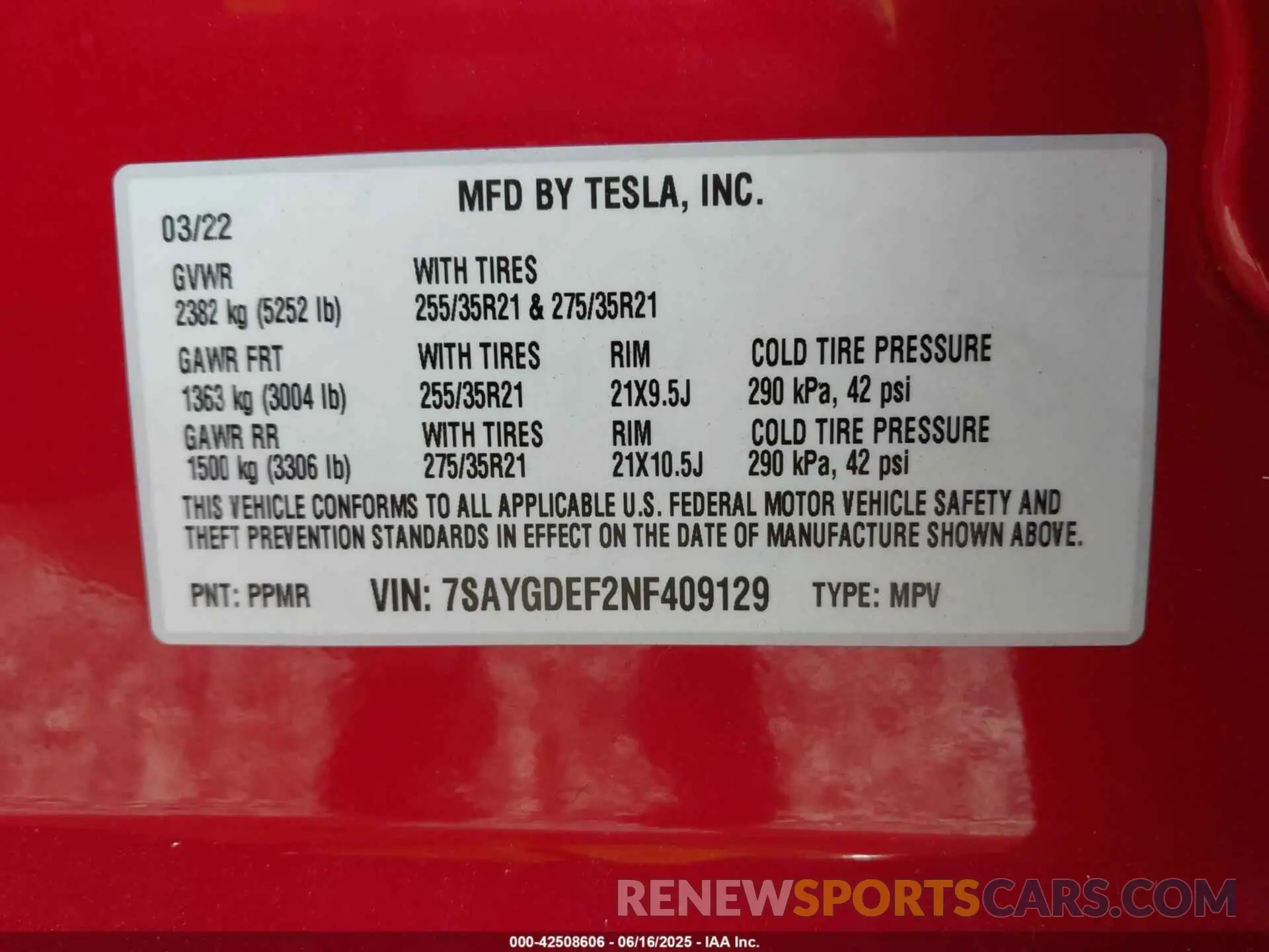 9 Фотография поврежденного автомобиля 7SAYGDEF2NF409129 TESLA MODEL Y 2022