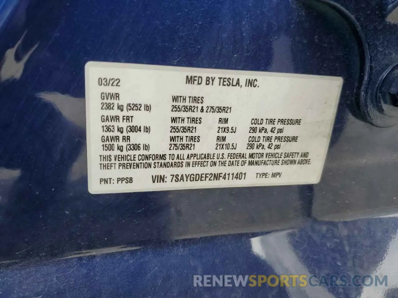 12 Photograph of a damaged car 7SAYGDEF2NF411401 TESLA MODEL Y 2022