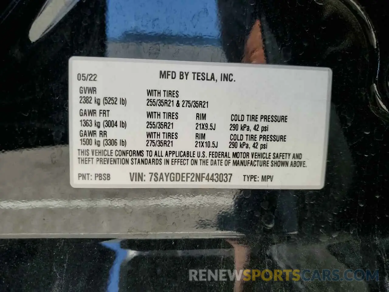 14 Photograph of a damaged car 7SAYGDEF2NF443037 TESLA MODEL Y 2022