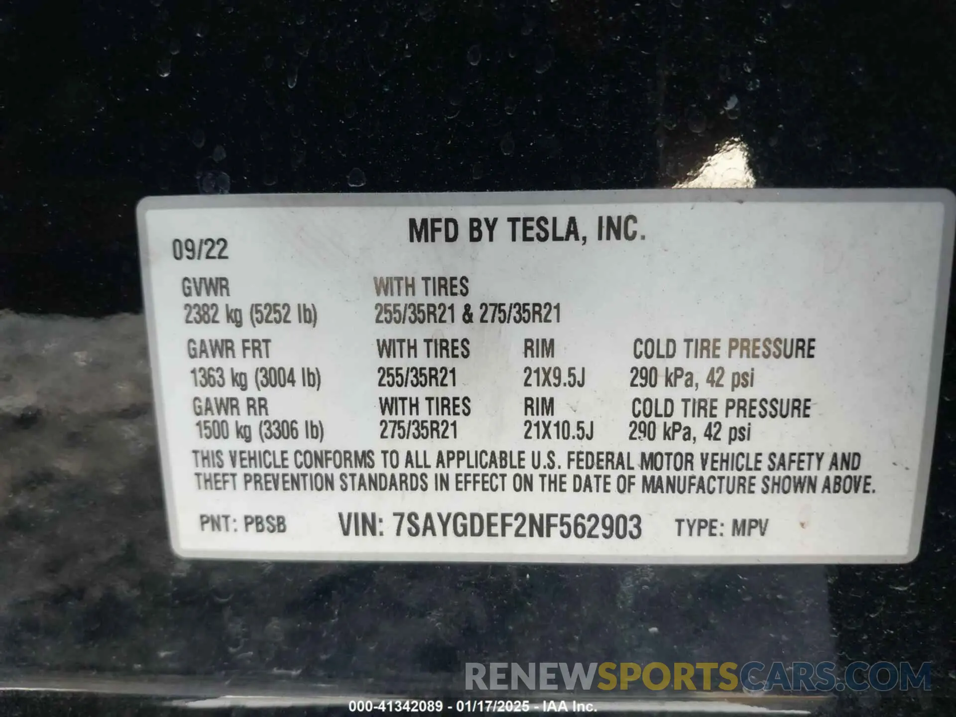 9 Фотография поврежденного автомобиля 7SAYGDEF2NF562903 TESLA MODEL Y 2022