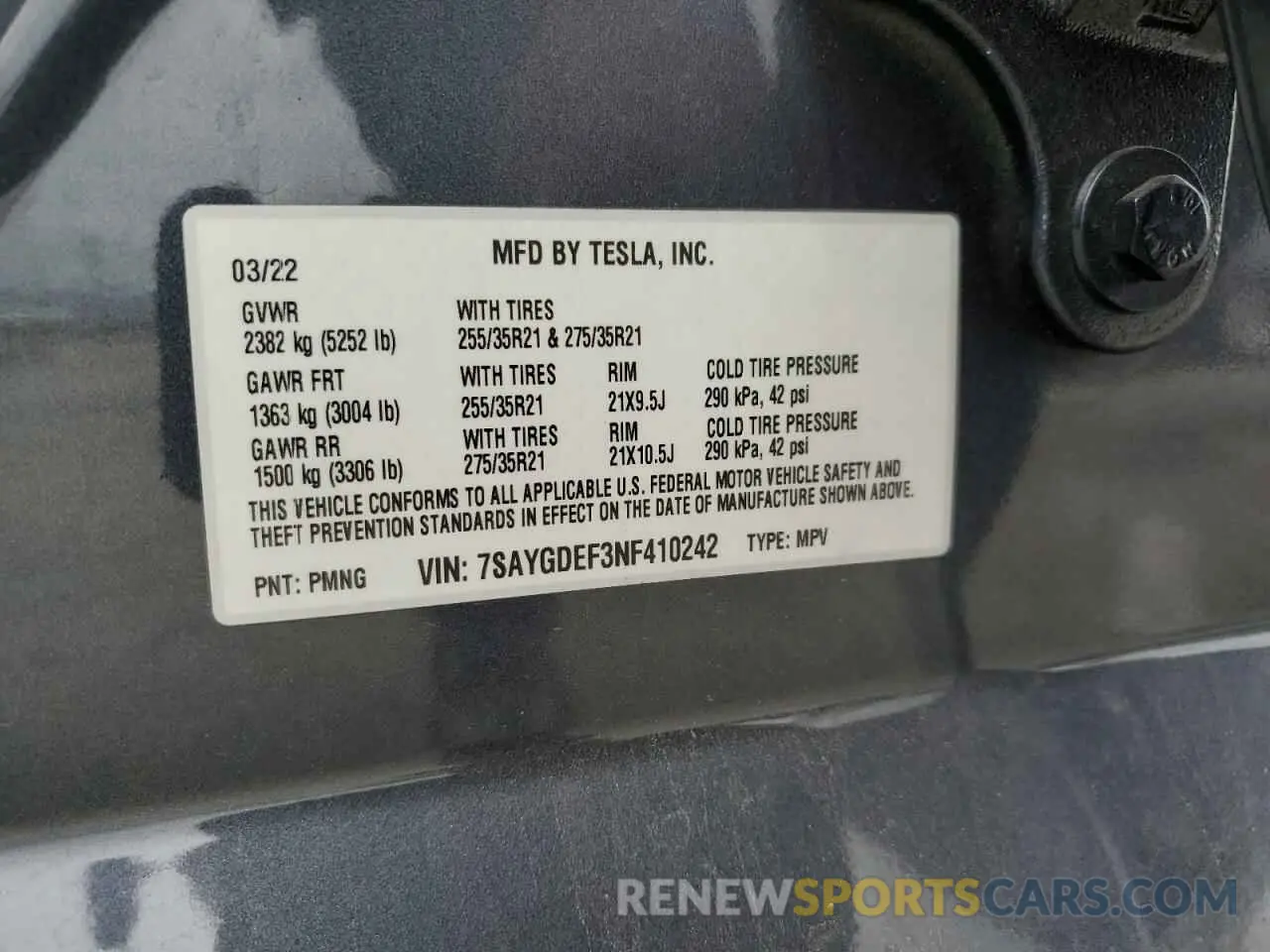 14 Photograph of a damaged car 7SAYGDEF3NF410242 TESLA MODEL Y 2022