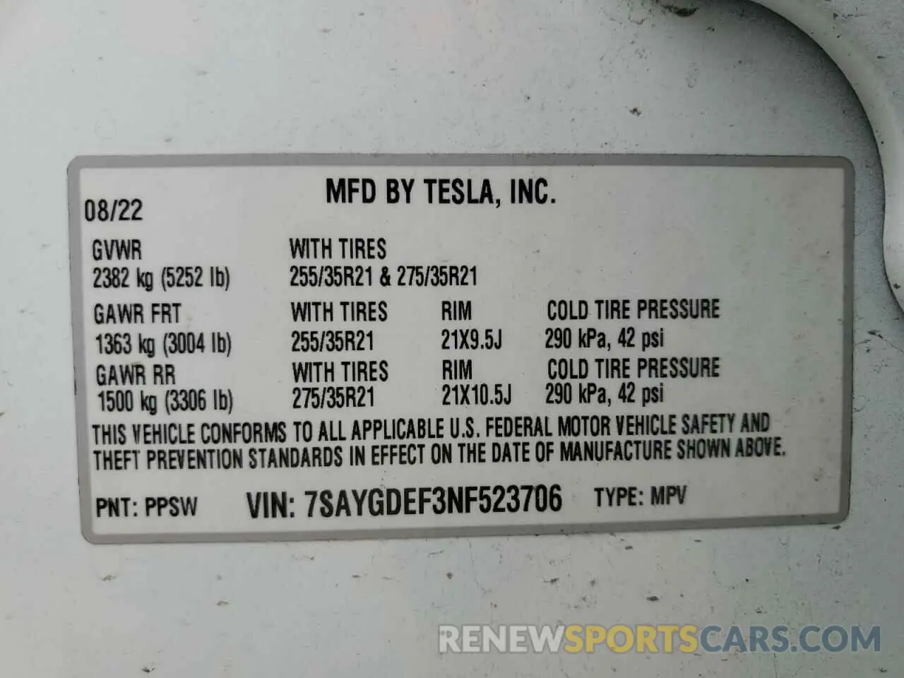 12 Photograph of a damaged car 7SAYGDEF3NF523706 TESLA MODEL Y 2022