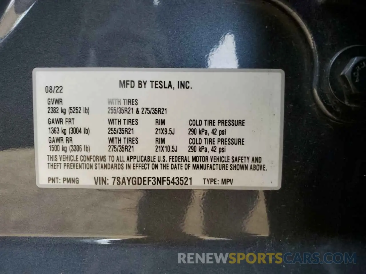 13 Photograph of a damaged car 7SAYGDEF3NF543521 TESLA MODEL Y 2022