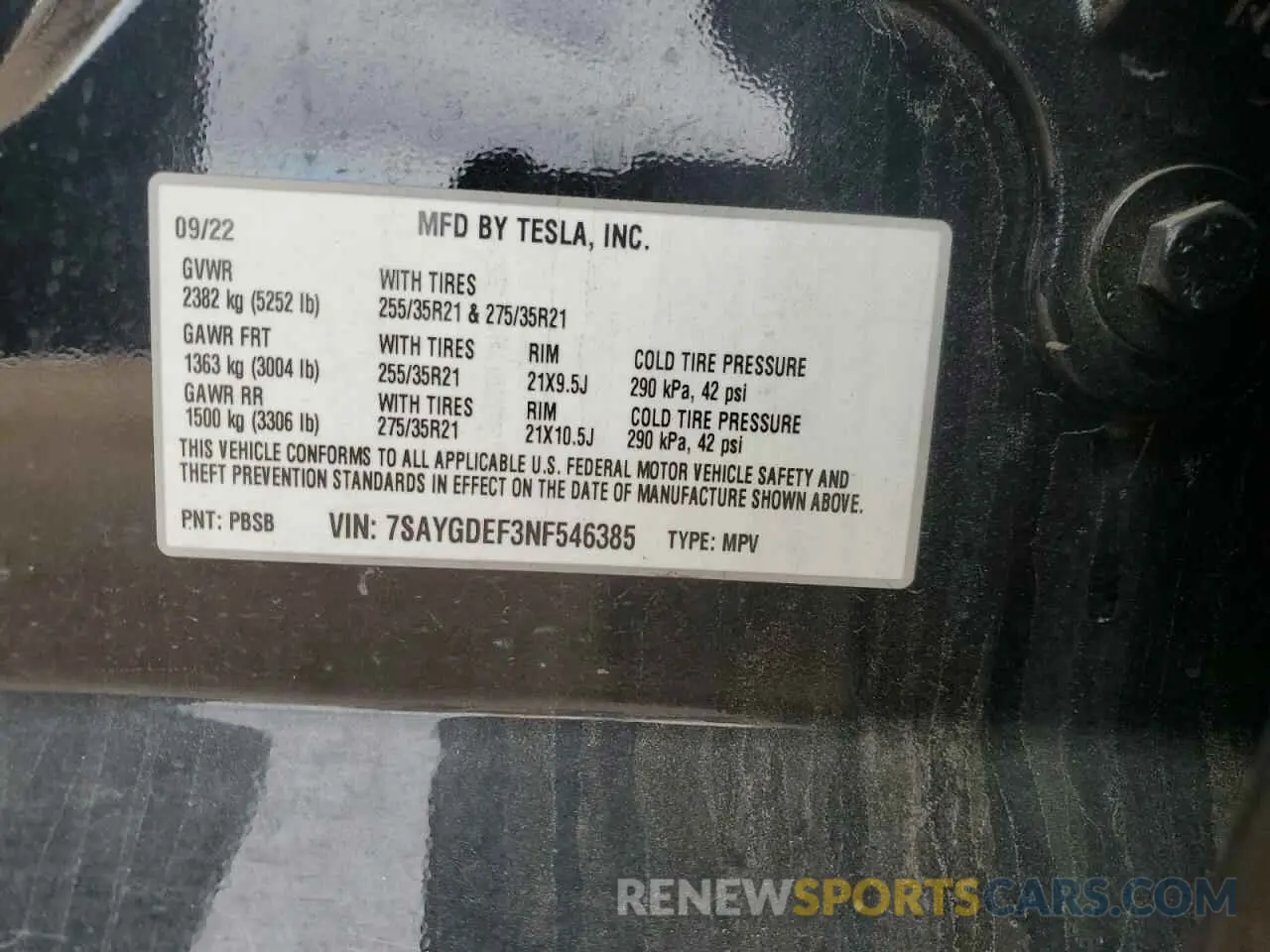 13 Фотография поврежденного автомобиля 7SAYGDEF3NF546385 TESLA MODEL Y 2022