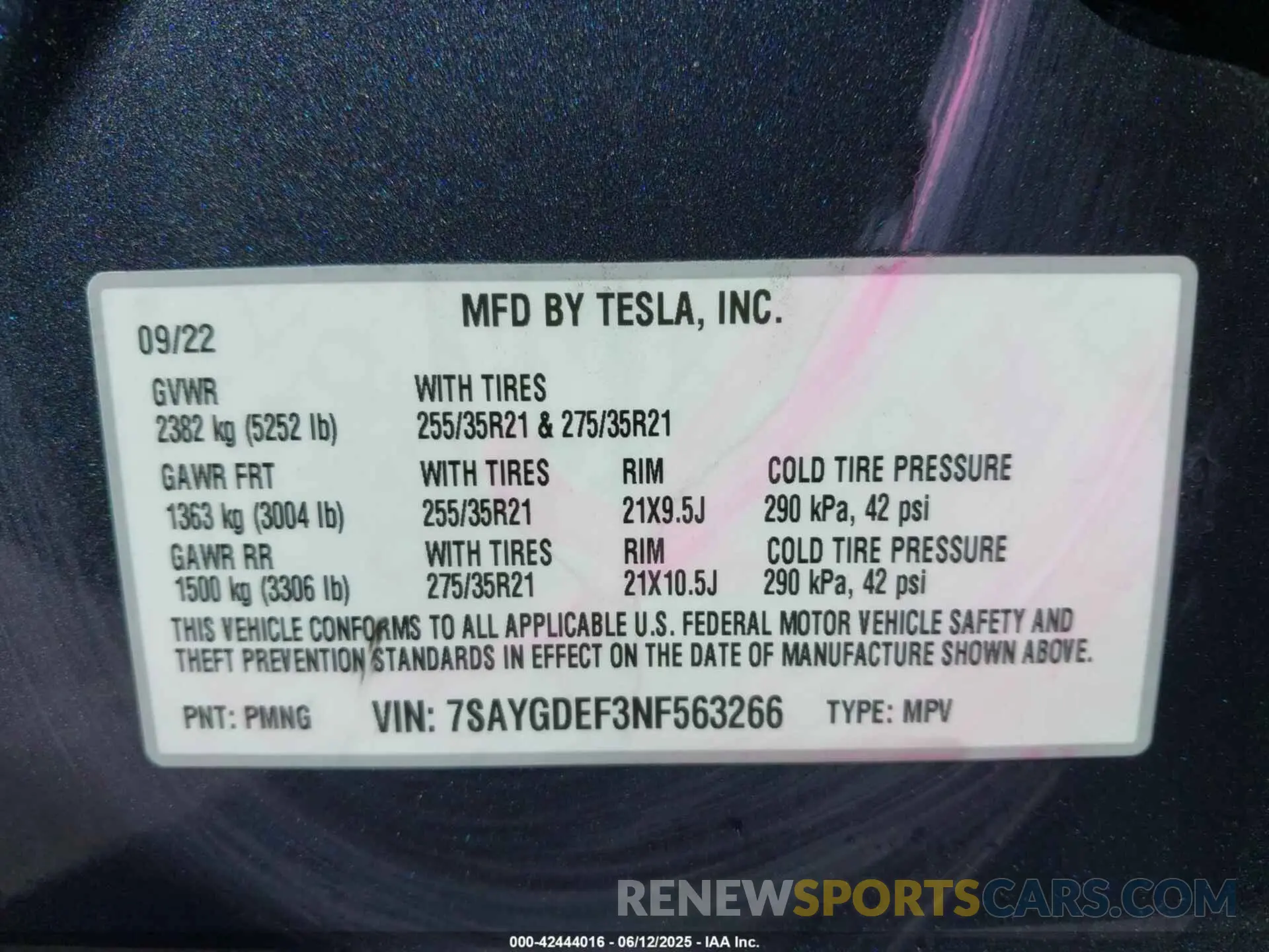 9 Фотография поврежденного автомобиля 7SAYGDEF3NF563266 TESLA MODEL Y 2022
