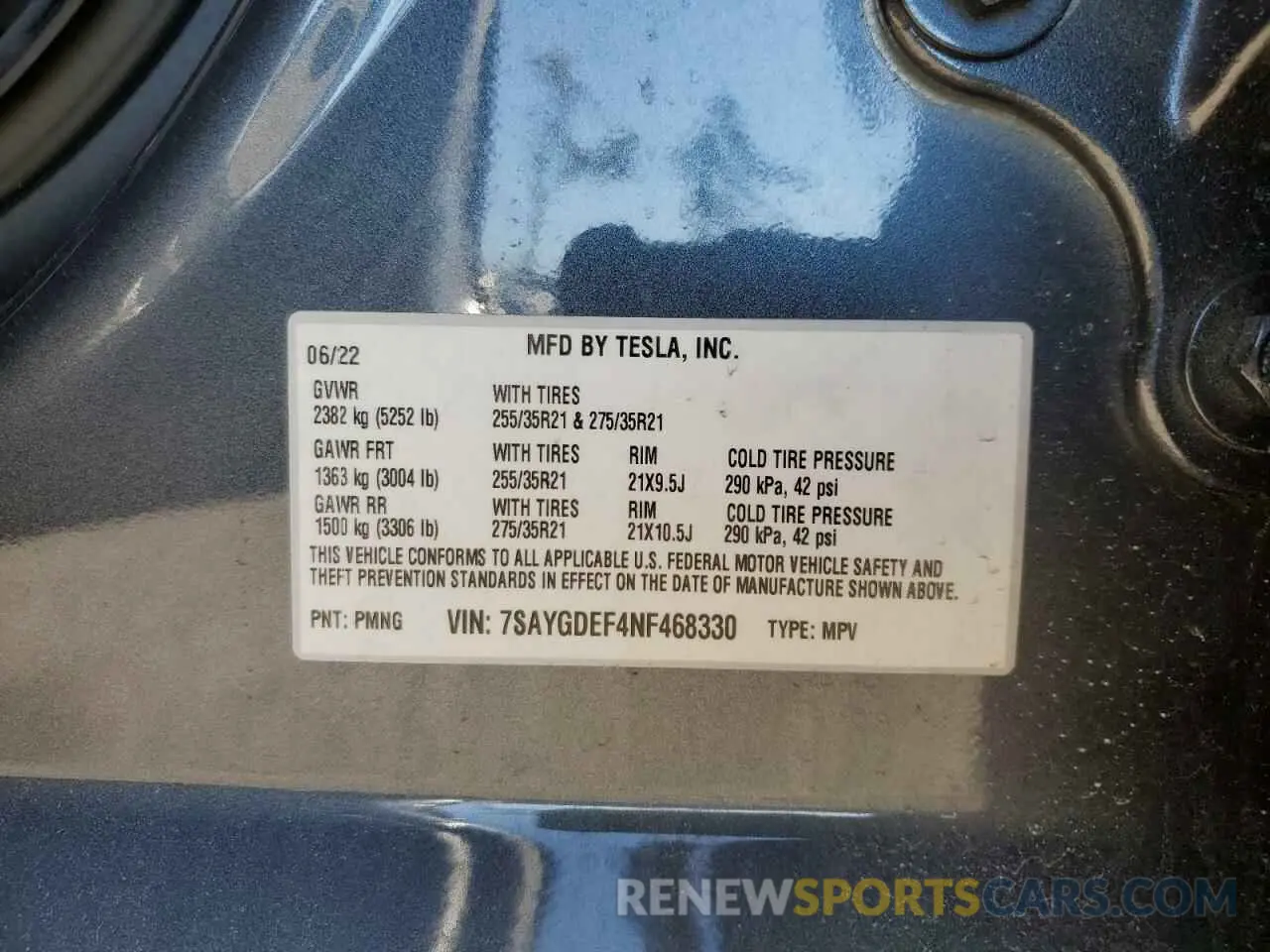 12 Фотография поврежденного автомобиля 7SAYGDEF4NF468330 TESLA MODEL Y 2022