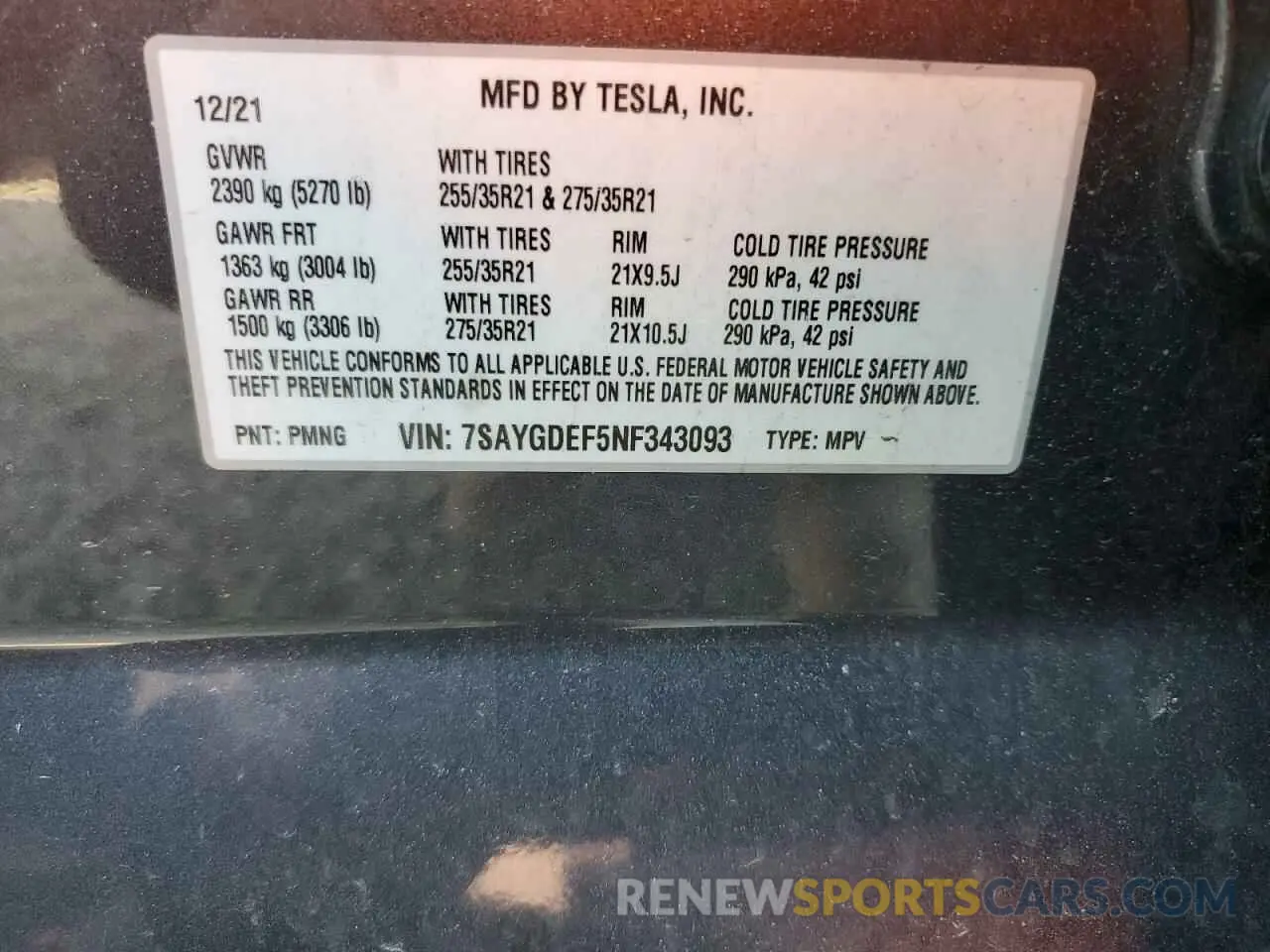 14 Фотография поврежденного автомобиля 7SAYGDEF5NF343093 TESLA MODEL Y 2022
