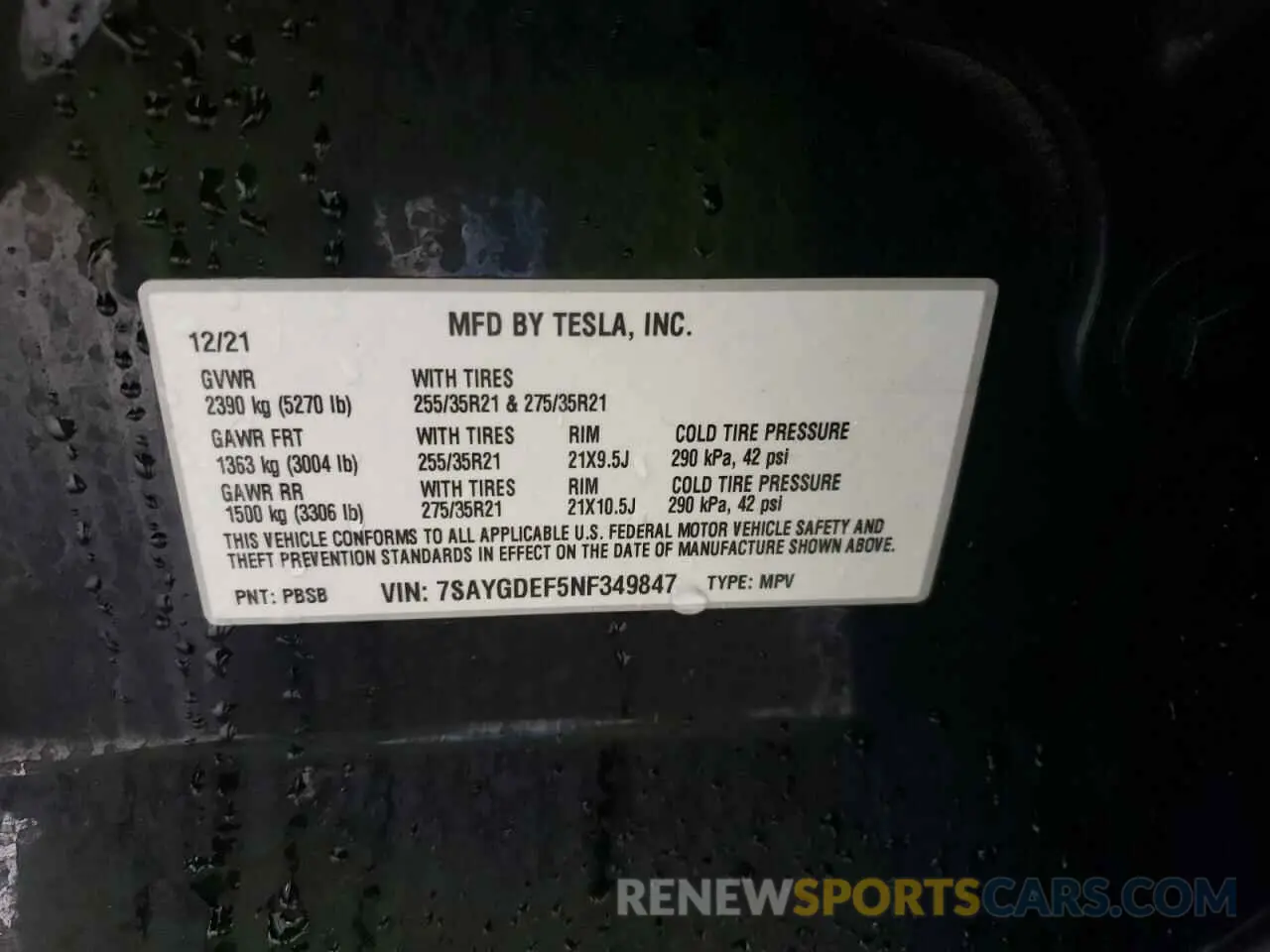 12 Фотография поврежденного автомобиля 7SAYGDEF5NF349847 TESLA MODEL Y 2022