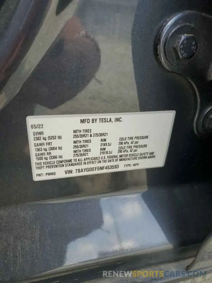 13 Photograph of a damaged car 7SAYGDEF5NF453593 TESLA MODEL Y 2022