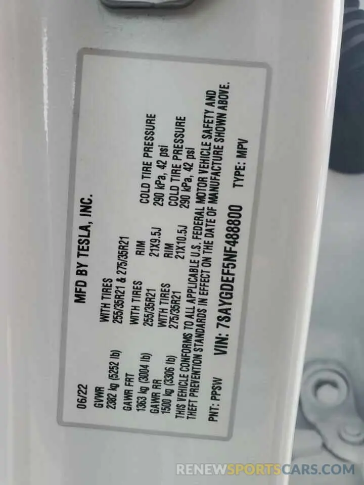 15 Фотография поврежденного автомобиля 7SAYGDEF5NF488800 TESLA MODEL Y 2022