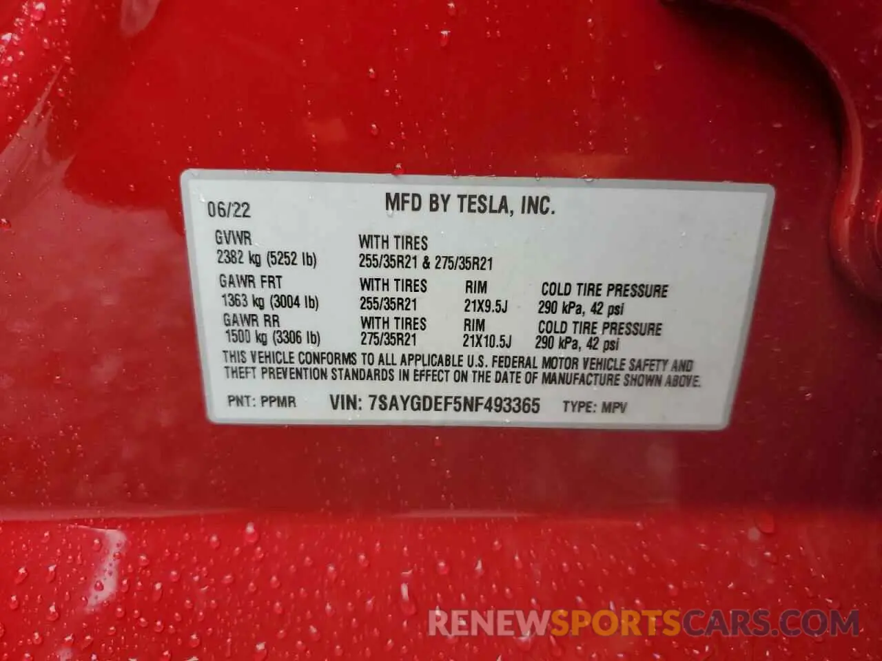 14 Photograph of a damaged car 7SAYGDEF5NF493365 TESLA MODEL Y 2022