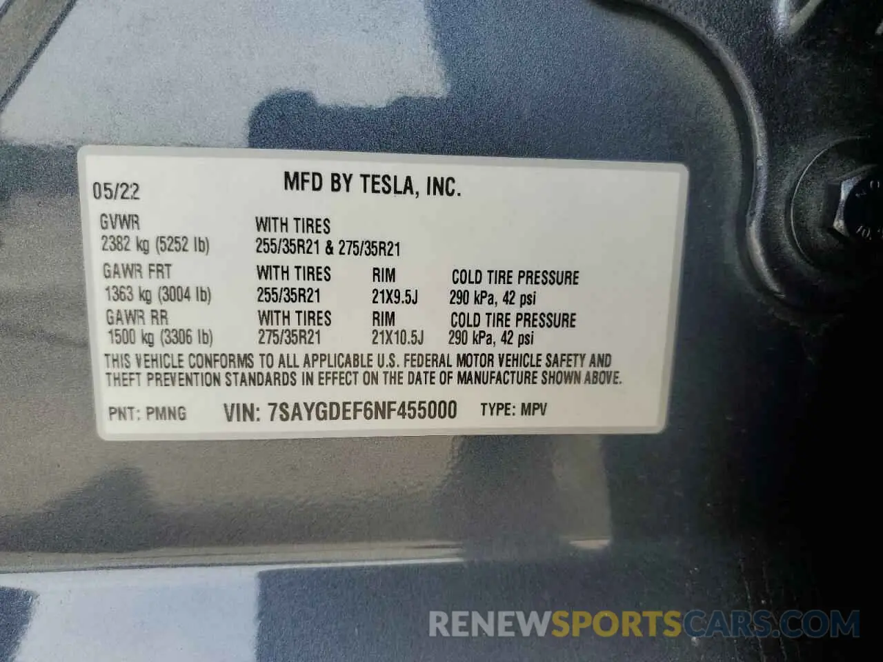 13 Фотография поврежденного автомобиля 7SAYGDEF6NF455000 TESLA MODEL Y 2022