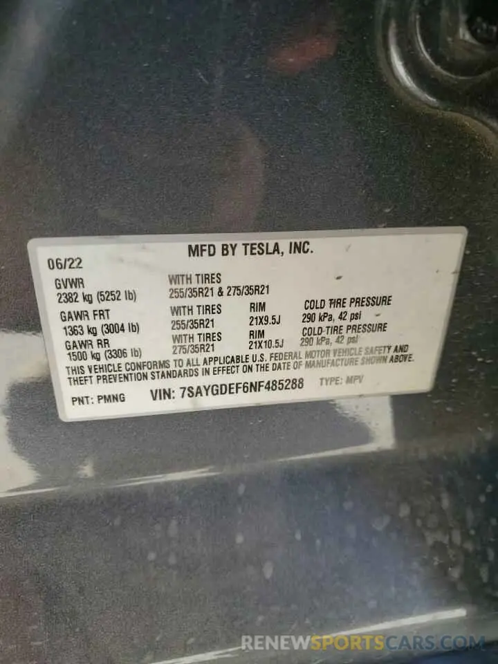 15 Фотография поврежденного автомобиля 7SAYGDEF6NF485288 TESLA MODEL Y 2022