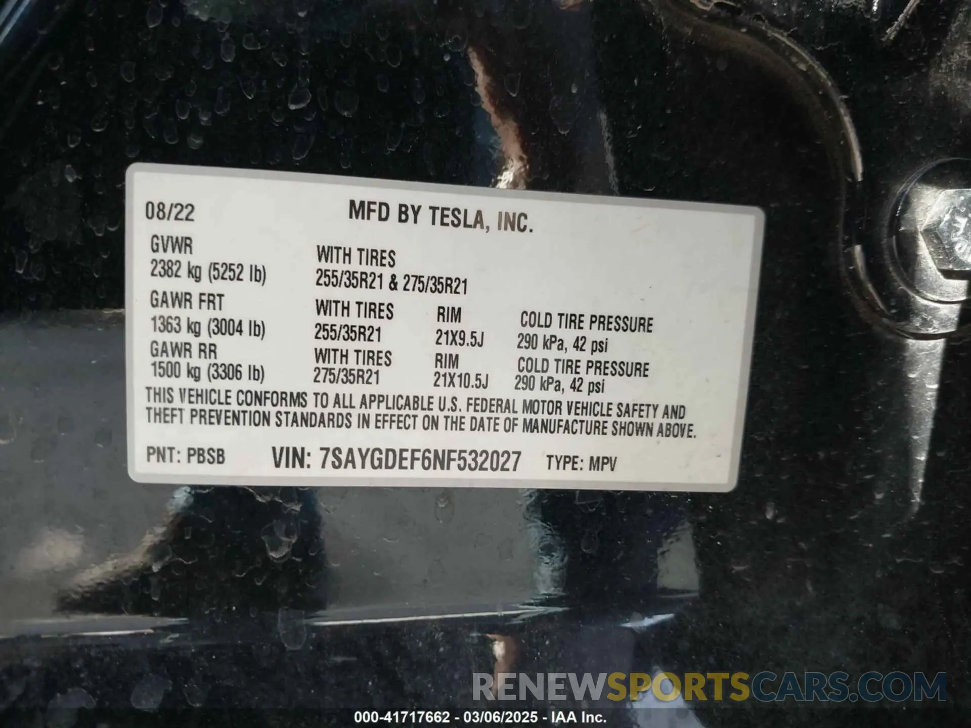 9 Фотография поврежденного автомобиля 7SAYGDEF6NF532027 TESLA MODEL Y 2022