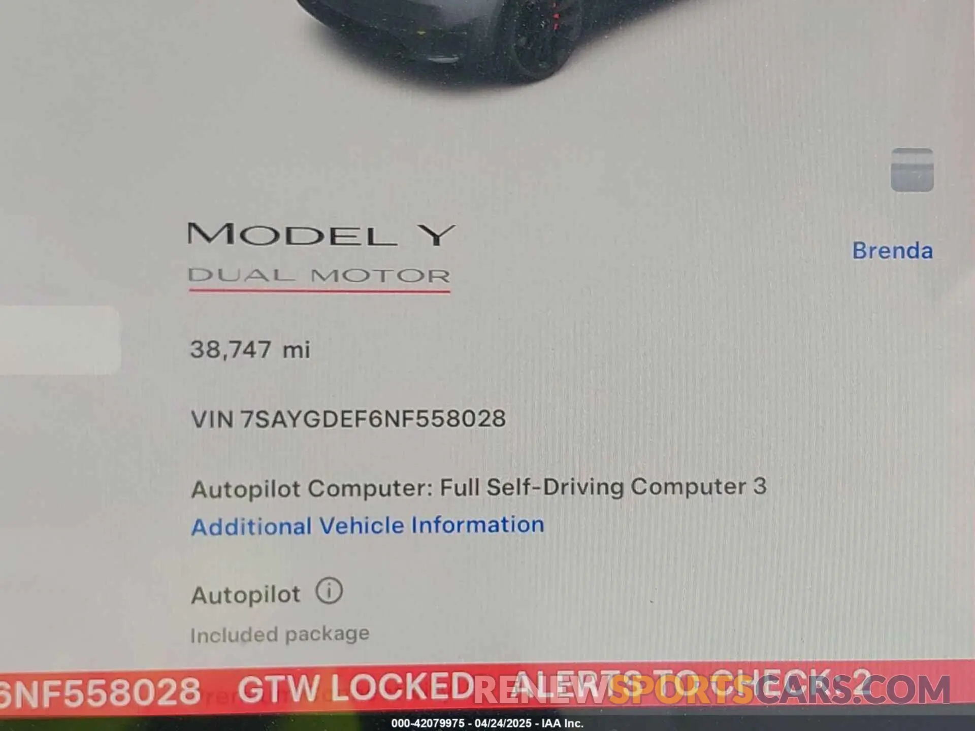 7 Фотография поврежденного автомобиля 7SAYGDEF6NF558028 TESLA MODEL Y 2022
