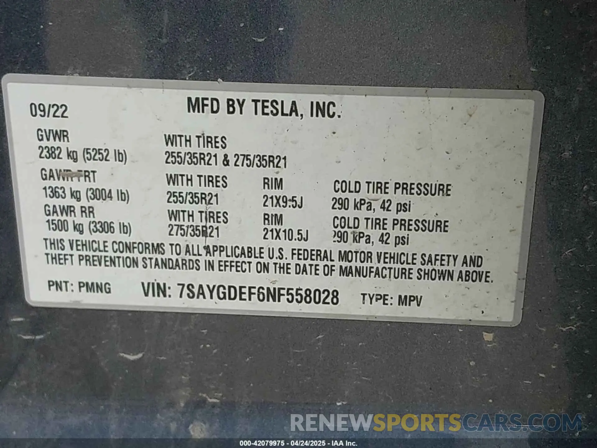 9 Фотография поврежденного автомобиля 7SAYGDEF6NF558028 TESLA MODEL Y 2022
