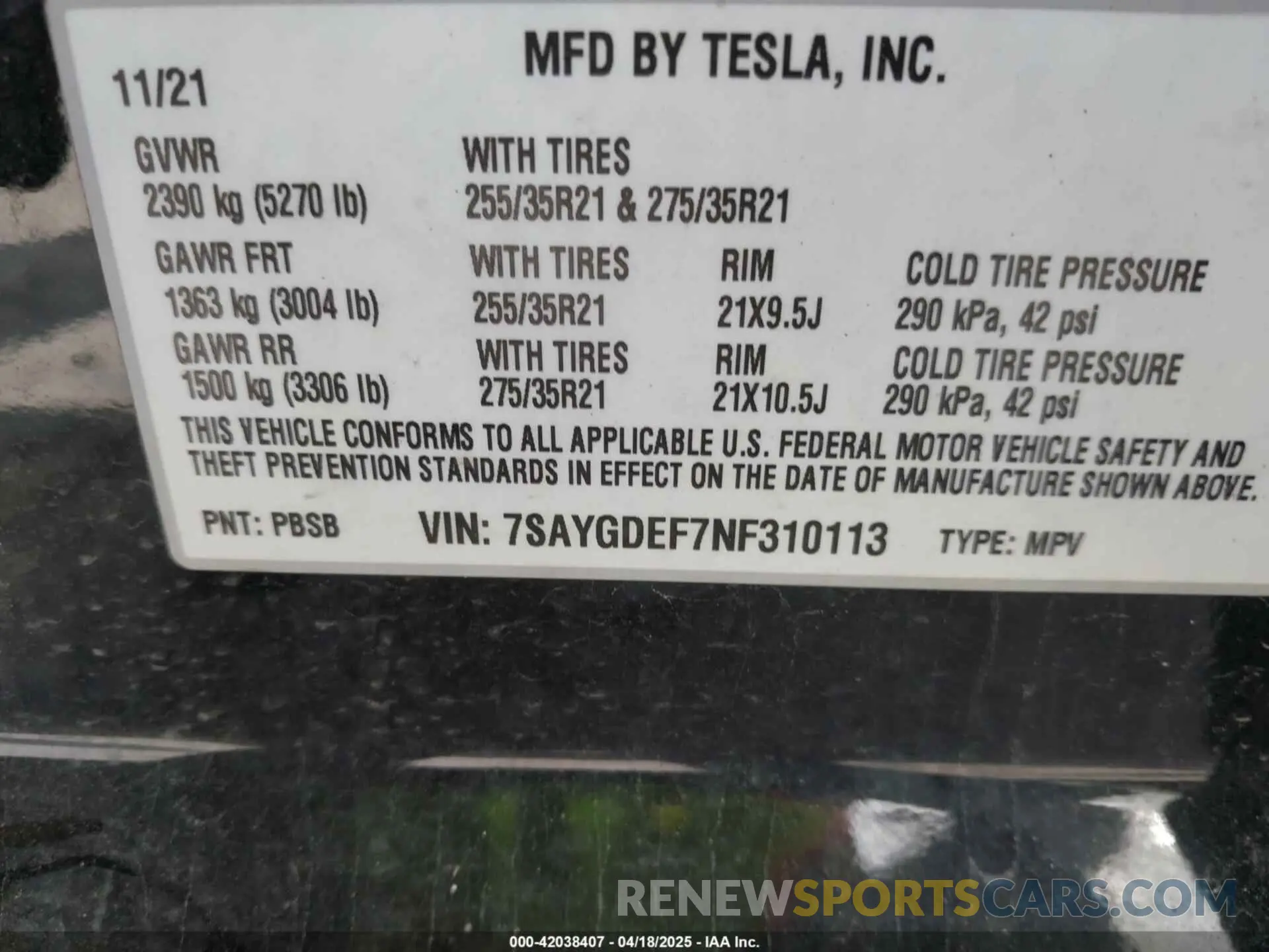 9 Фотография поврежденного автомобиля 7SAYGDEF7NF310113 TESLA MODEL Y 2022