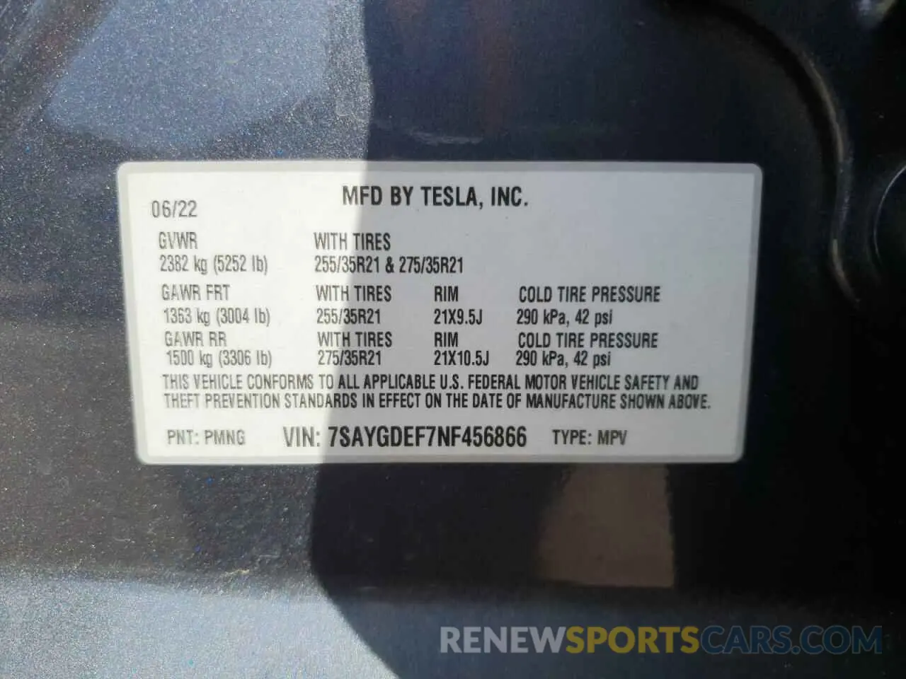 12 Фотография поврежденного автомобиля 7SAYGDEF7NF456866 TESLA MODEL Y 2022