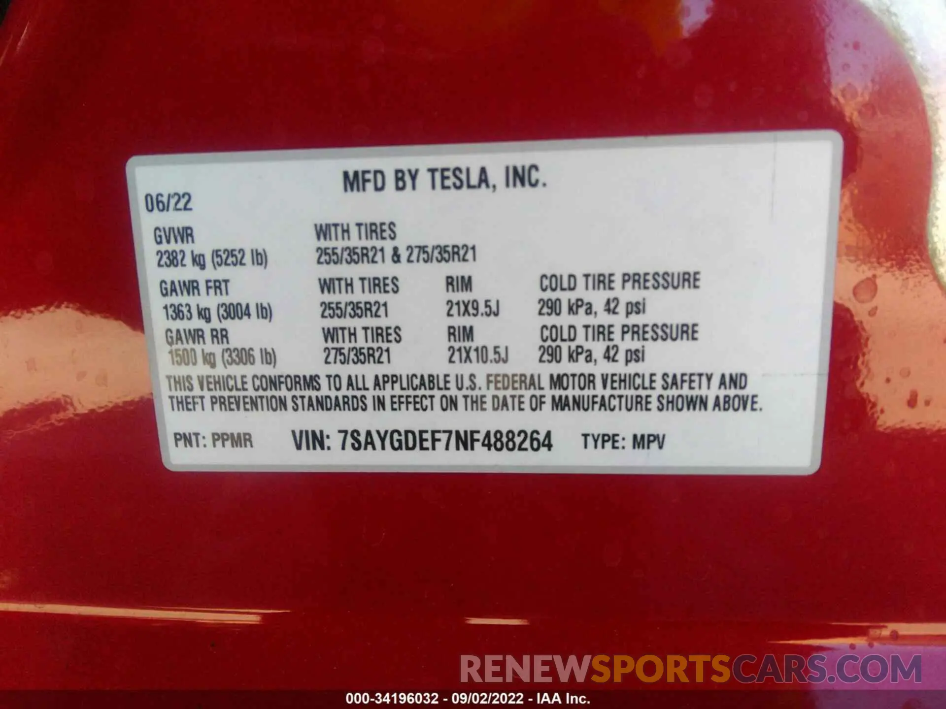 9 Photograph of a damaged car 7SAYGDEF7NF488264 TESLA MODEL Y 2022