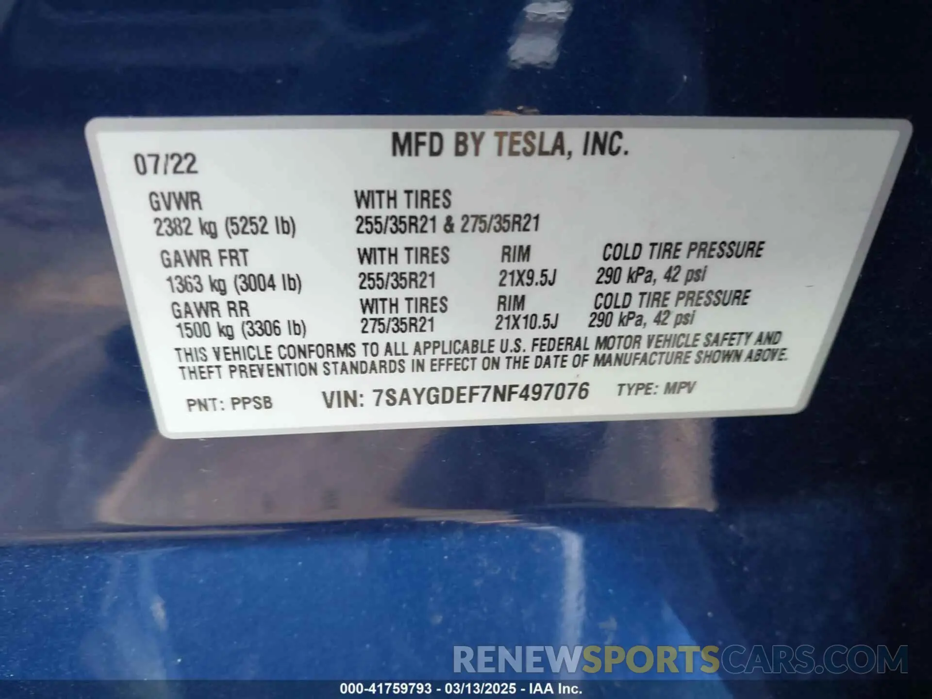 9 Photograph of a damaged car 7SAYGDEF7NF497076 TESLA MODEL Y 2022