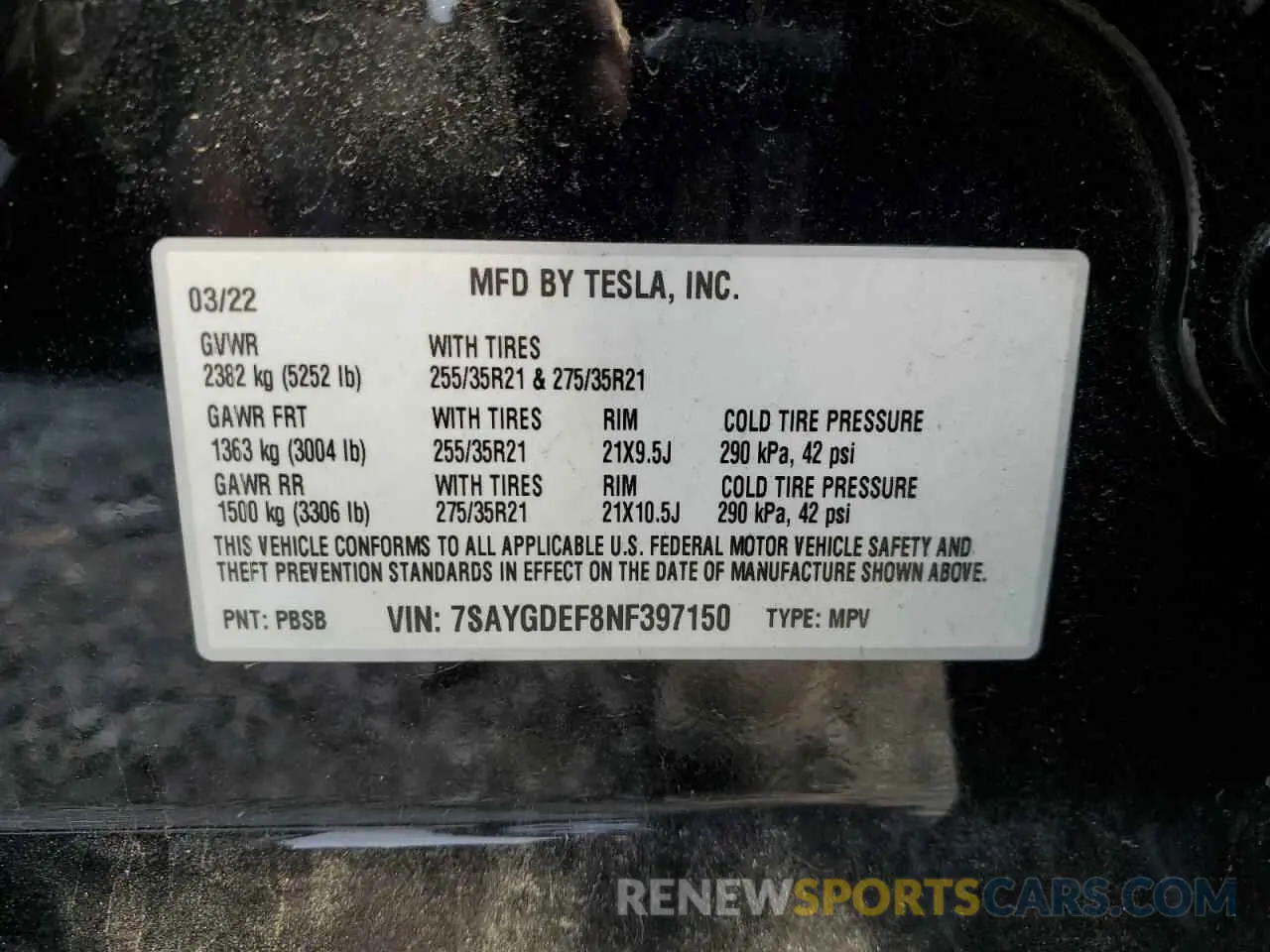 12 Photograph of a damaged car 7SAYGDEF8NF397150 TESLA MODEL Y 2022