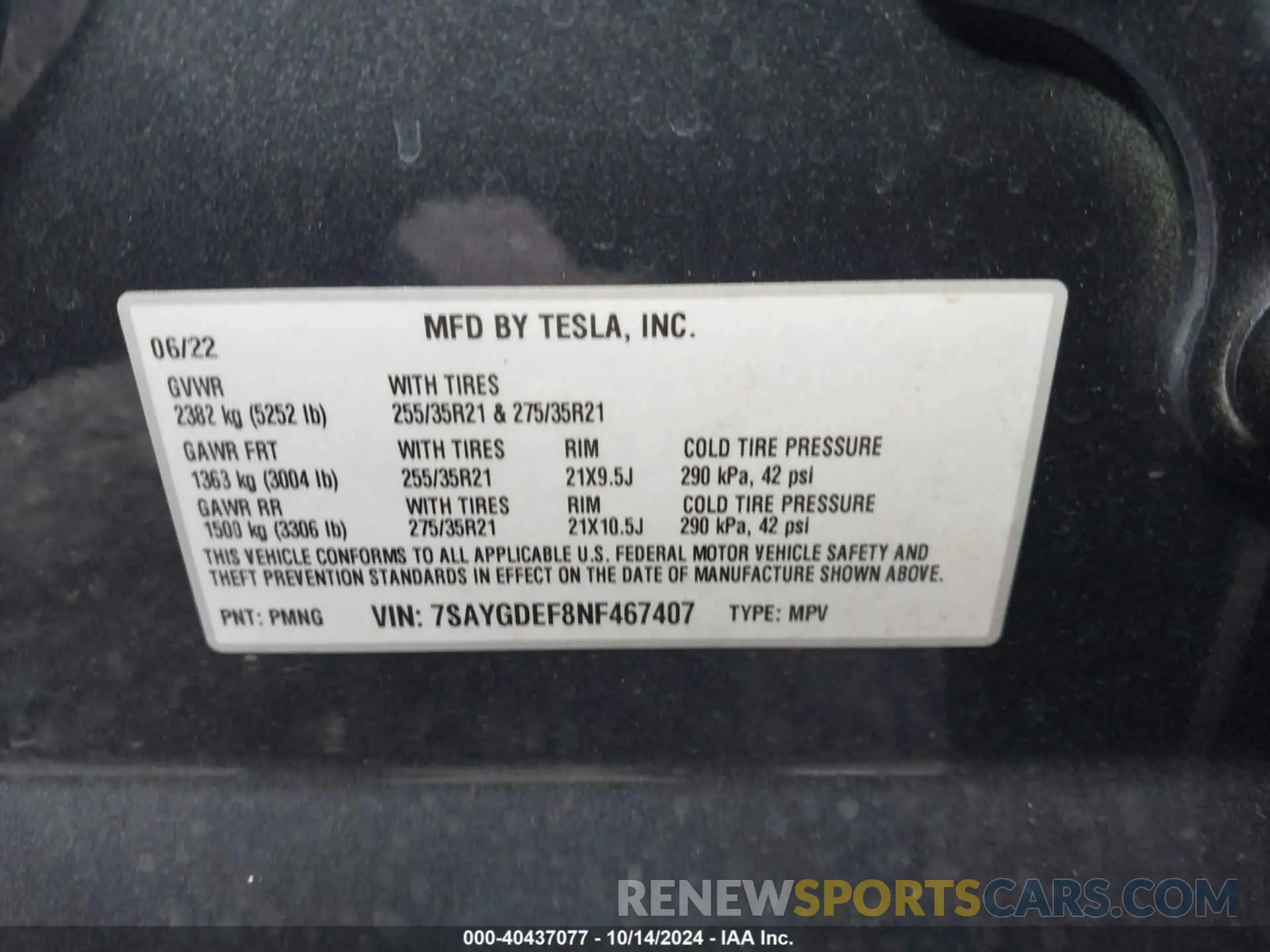 9 Photograph of a damaged car 7SAYGDEF8NF467407 TESLA MODEL Y 2022