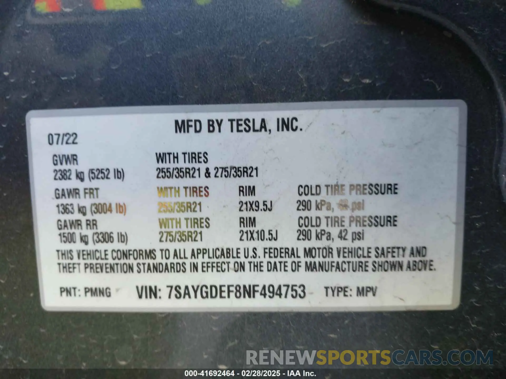 9 Photograph of a damaged car 7SAYGDEF8NF494753 TESLA MODEL Y 2022