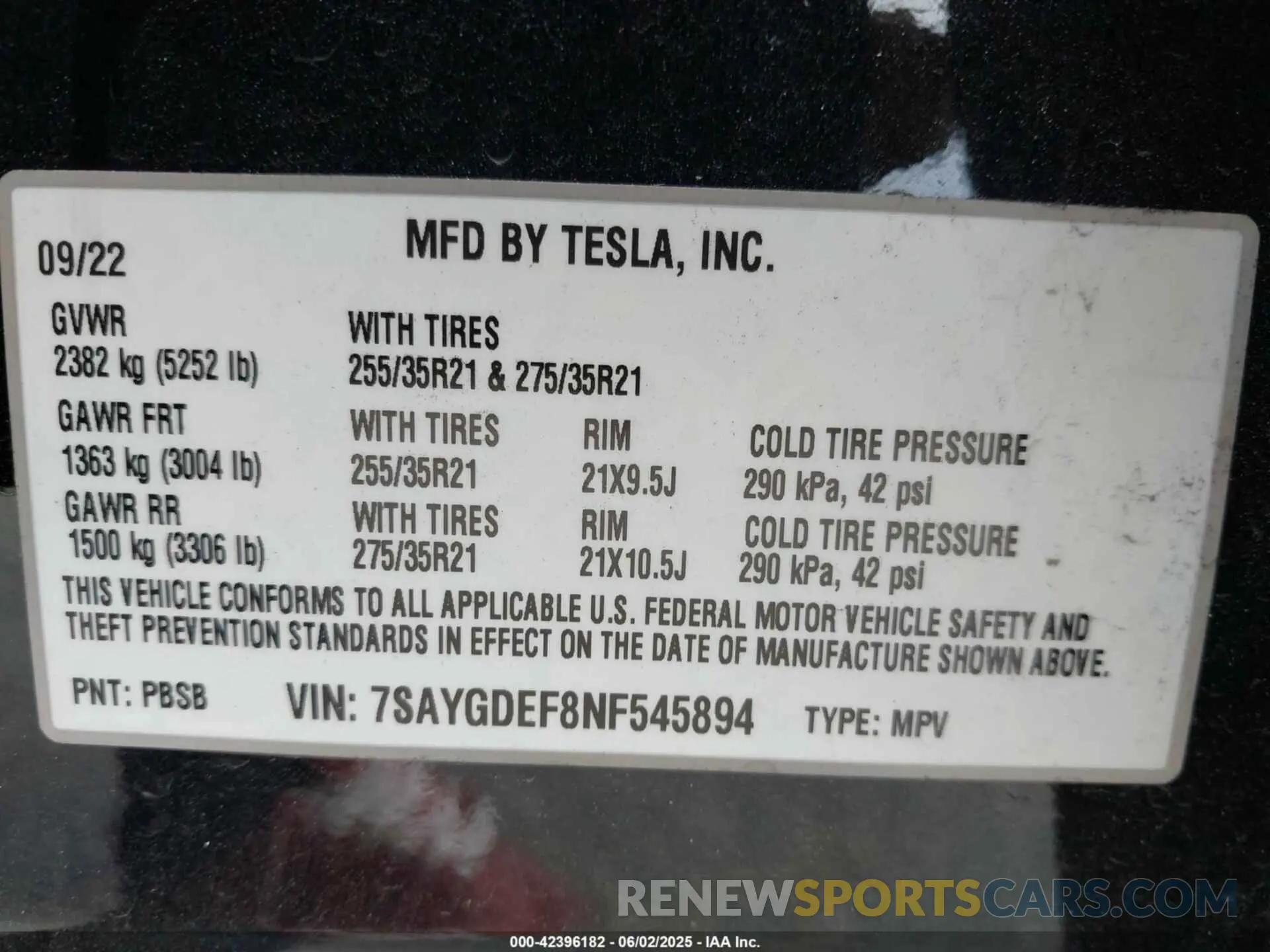 9 Photograph of a damaged car 7SAYGDEF8NF545894 TESLA MODEL Y 2022