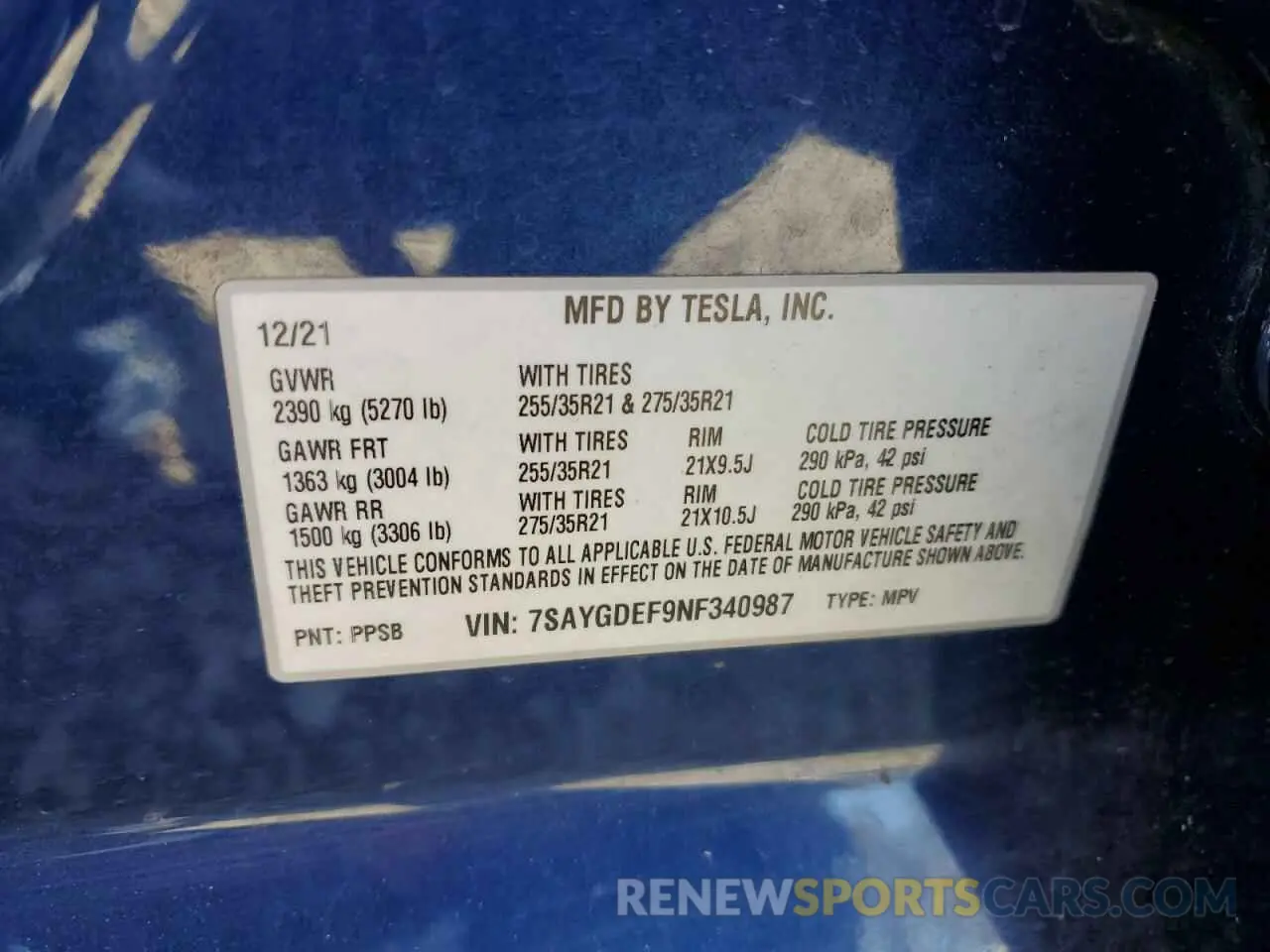 12 Фотография поврежденного автомобиля 7SAYGDEF9NF340987 TESLA MODEL Y 2022