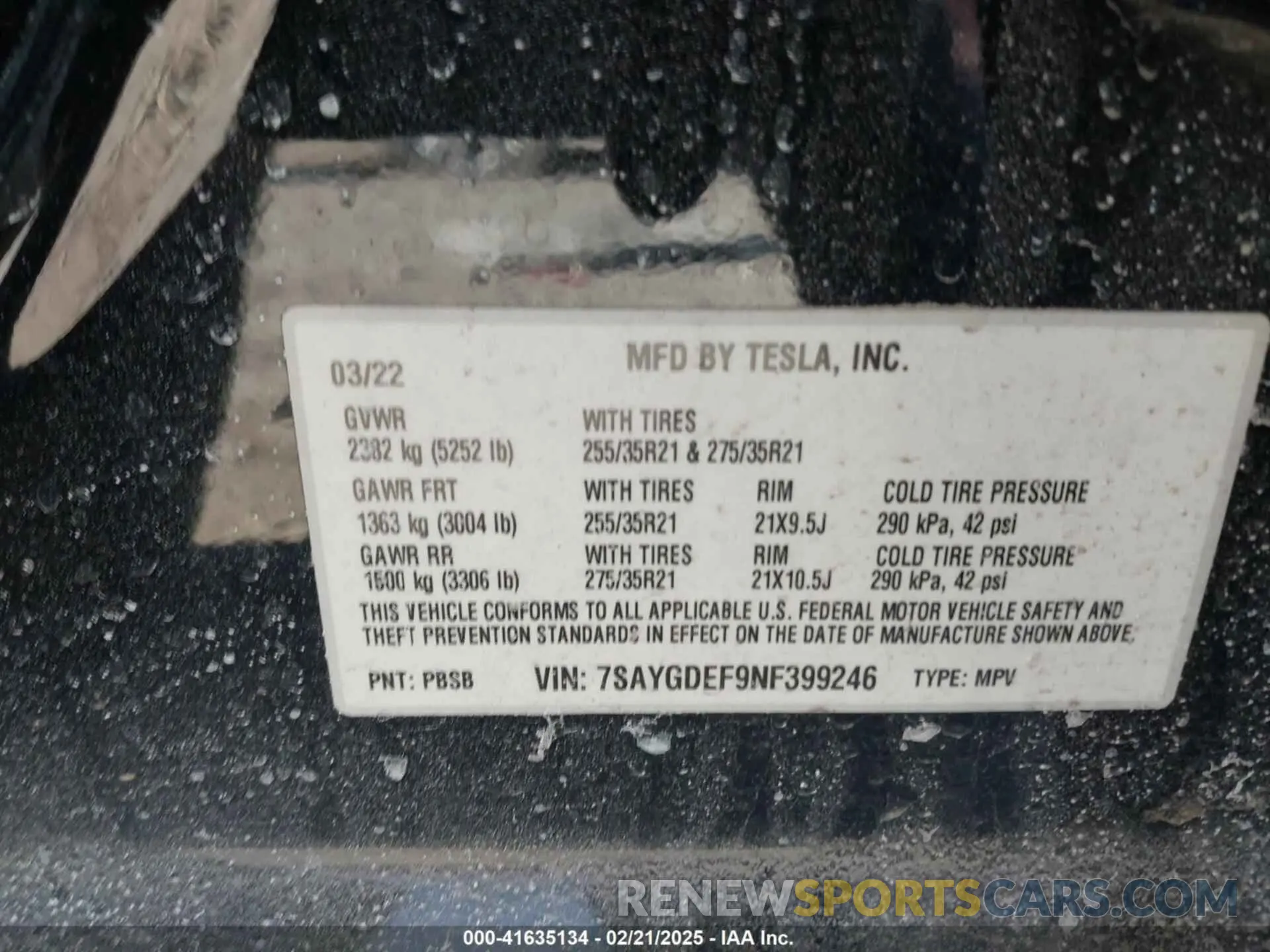 9 Фотография поврежденного автомобиля 7SAYGDEF9NF399246 TESLA MODEL Y 2022