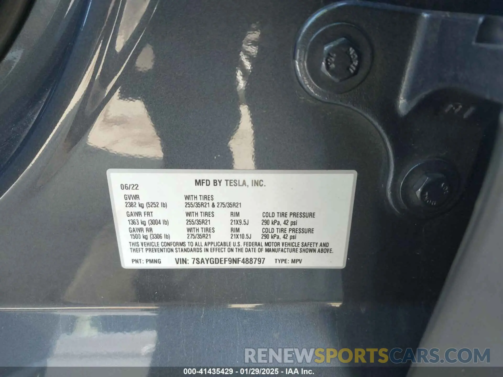 9 Фотография поврежденного автомобиля 7SAYGDEF9NF488797 TESLA MODEL Y 2022