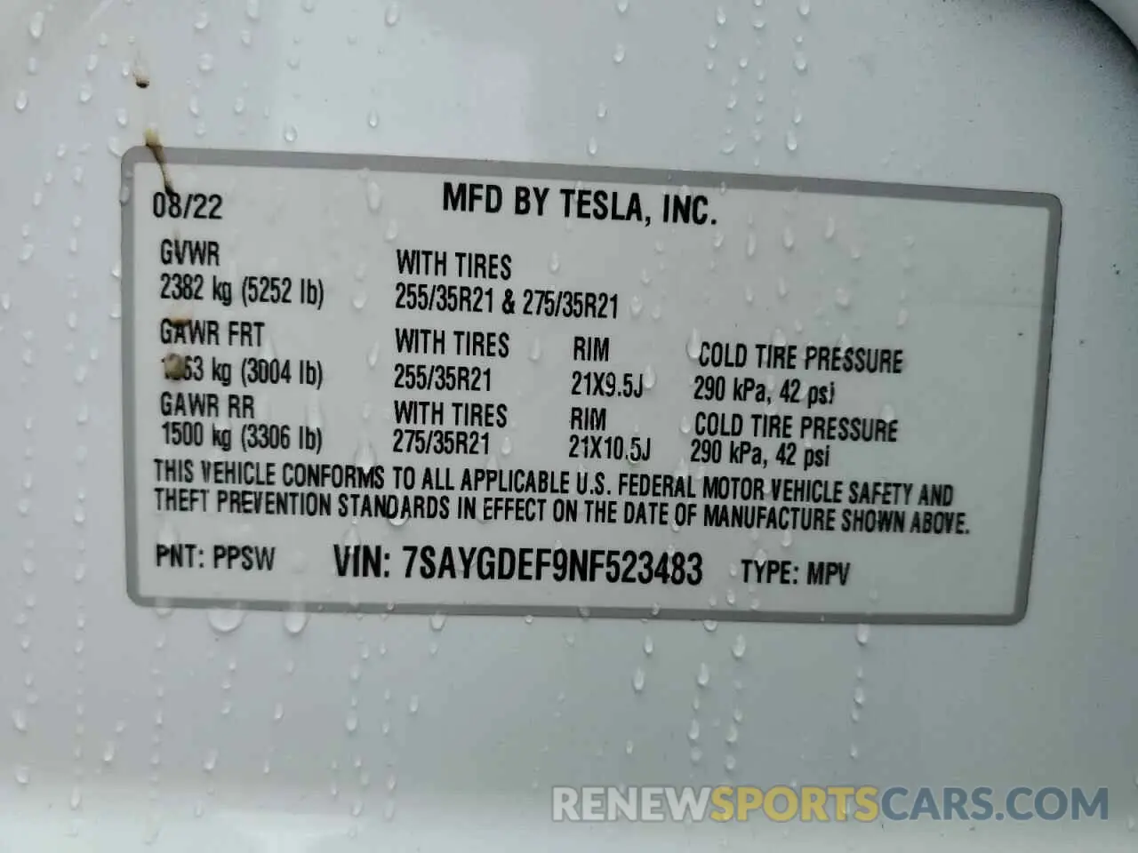 14 Photograph of a damaged car 7SAYGDEF9NF523483 TESLA MODEL Y 2022