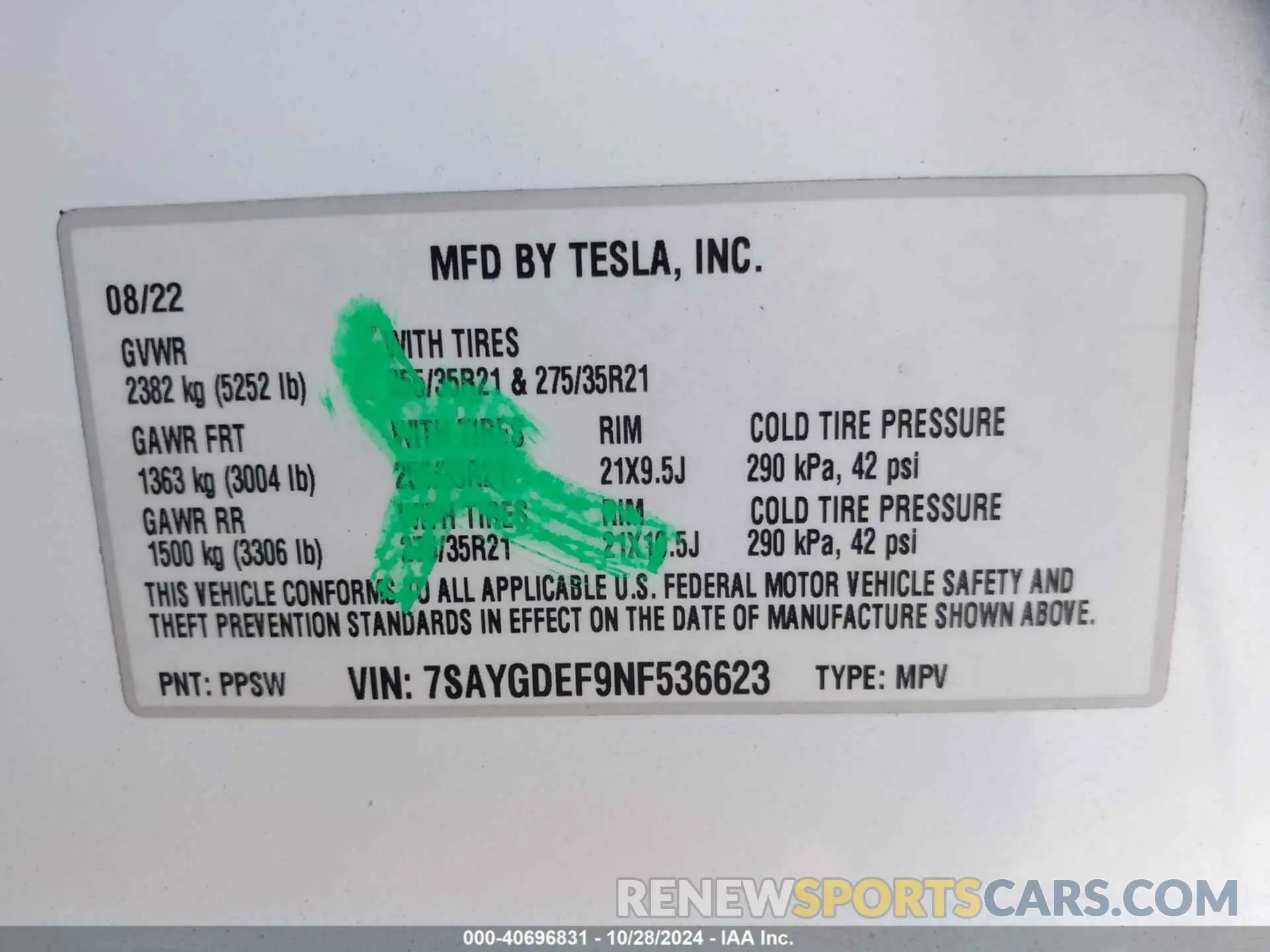 8 Photograph of a damaged car 7SAYGDEF9NF536623 TESLA MODEL Y 2022