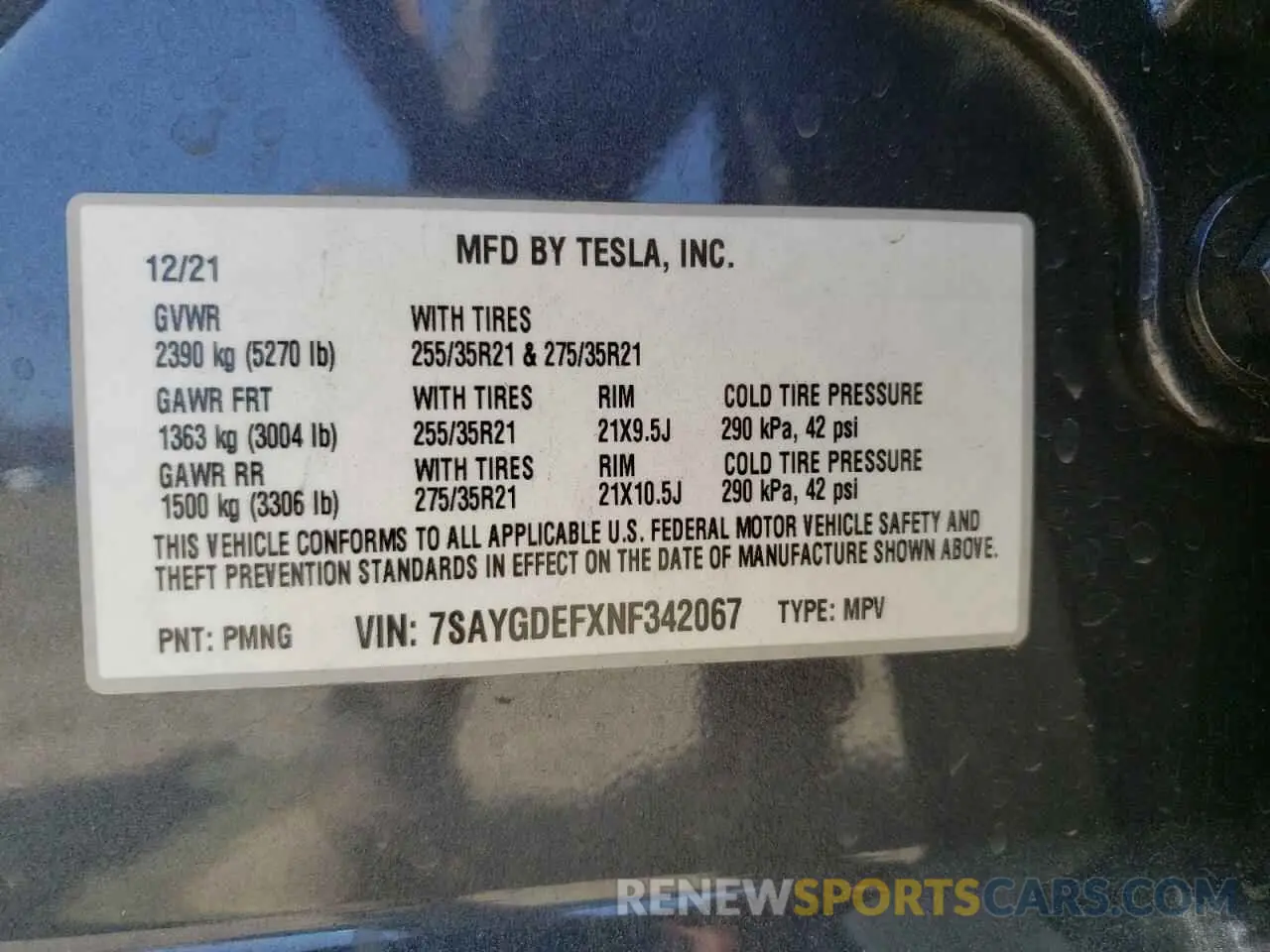 10 Photograph of a damaged car 7SAYGDEFXNF342067 TESLA MODEL Y 2022