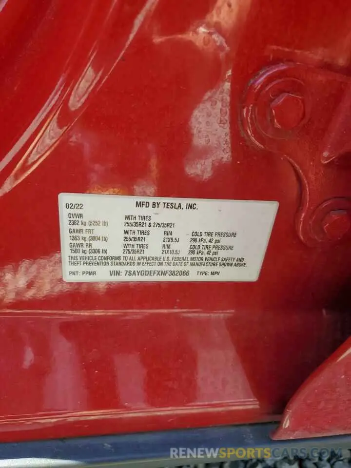 12 Фотография поврежденного автомобиля 7SAYGDEFXNF382066 TESLA MODEL Y 2022