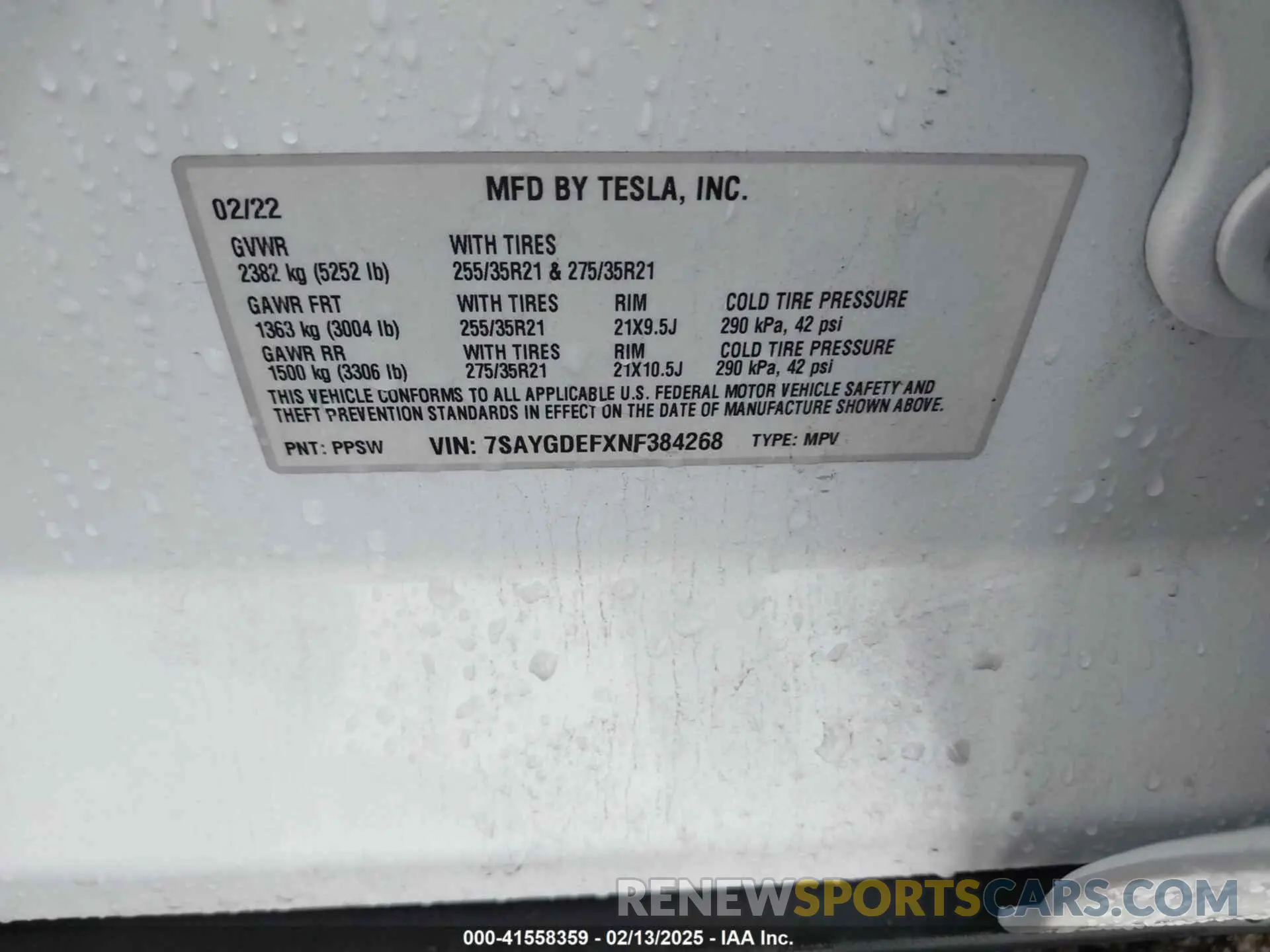 9 Фотография поврежденного автомобиля 7SAYGDEFXNF384268 TESLA MODEL Y 2022
