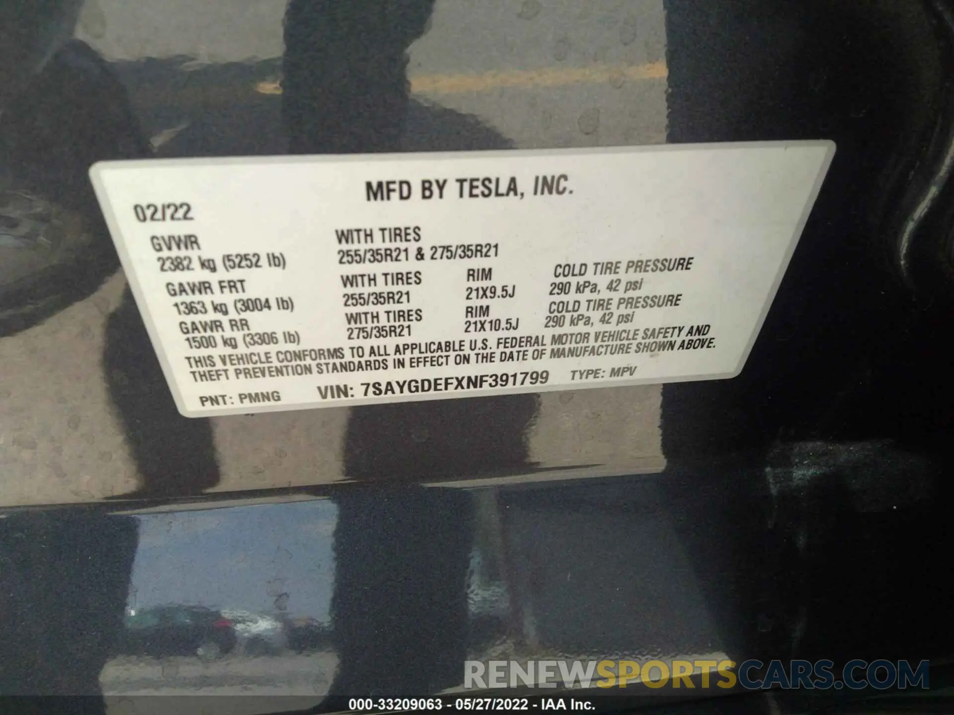 9 Photograph of a damaged car 7SAYGDEFXNF391799 TESLA MODEL Y 2022
