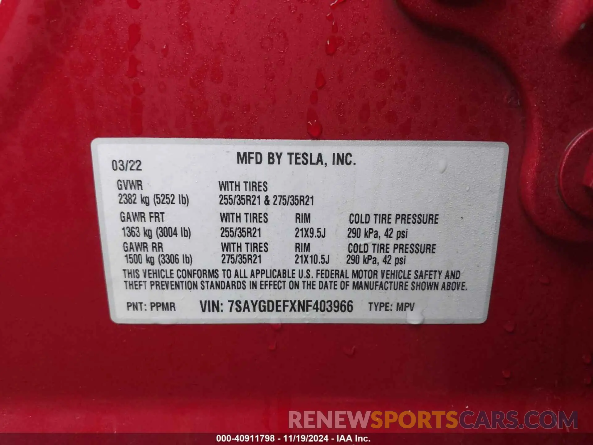 9 Фотография поврежденного автомобиля 7SAYGDEFXNF403966 TESLA MODEL Y 2022