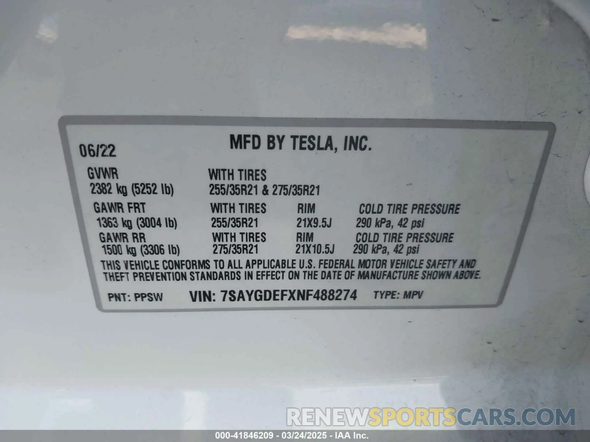 9 Фотография поврежденного автомобиля 7SAYGDEFXNF488274 TESLA MODEL Y 2022