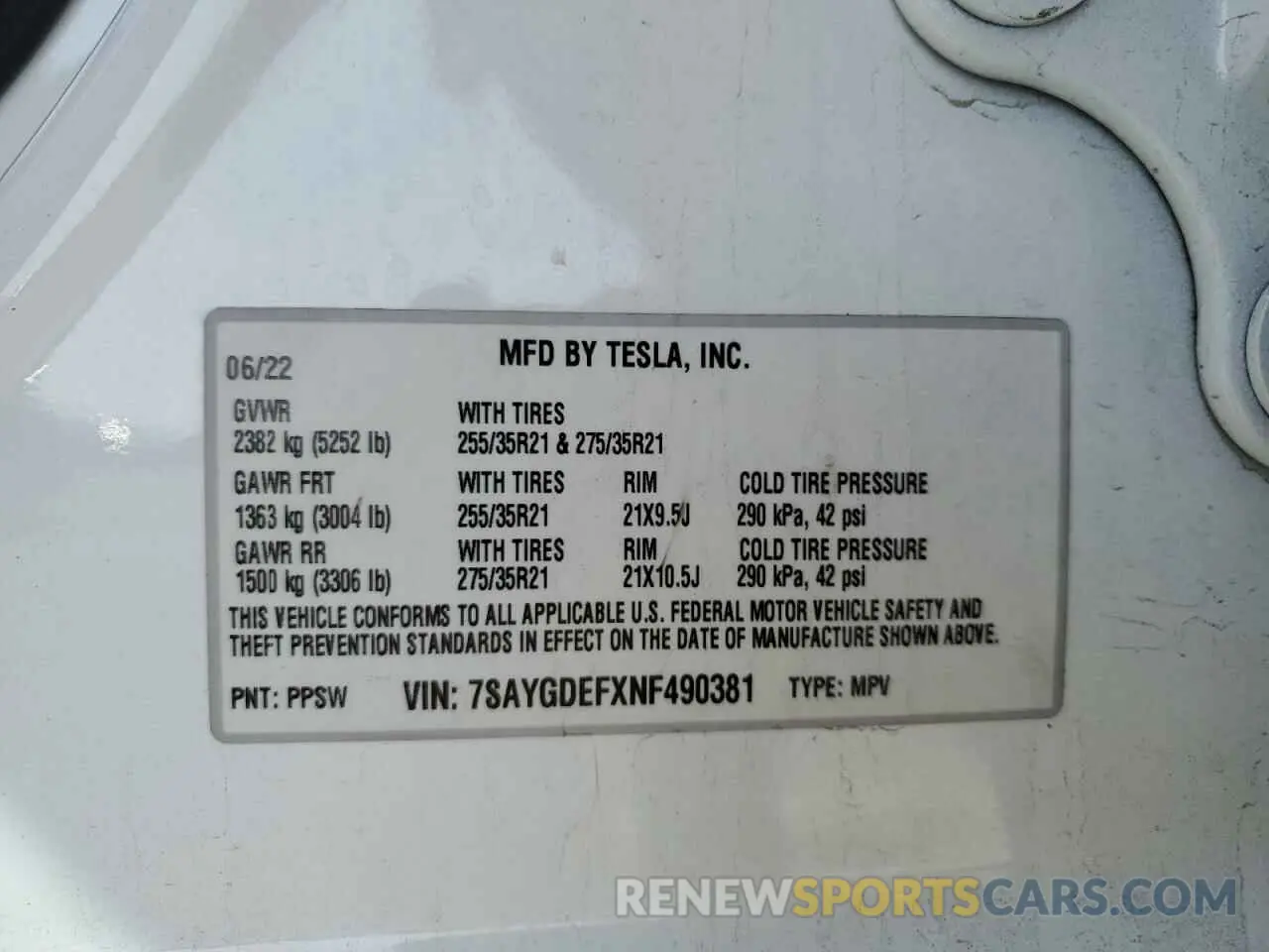 15 Фотография поврежденного автомобиля 7SAYGDEFXNF490381 TESLA MODEL Y 2022