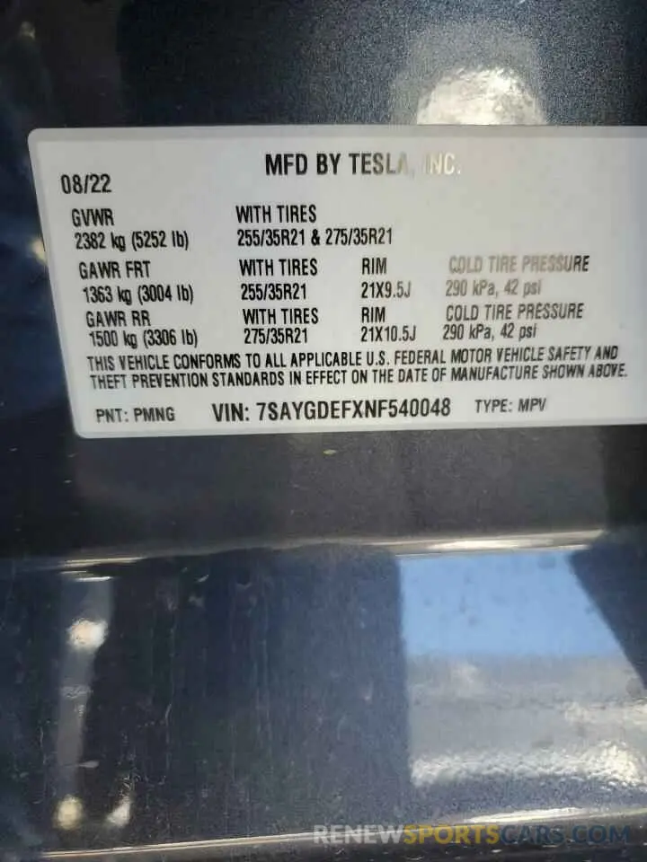 12 Photograph of a damaged car 7SAYGDEFXNF540048 TESLA MODEL Y 2022