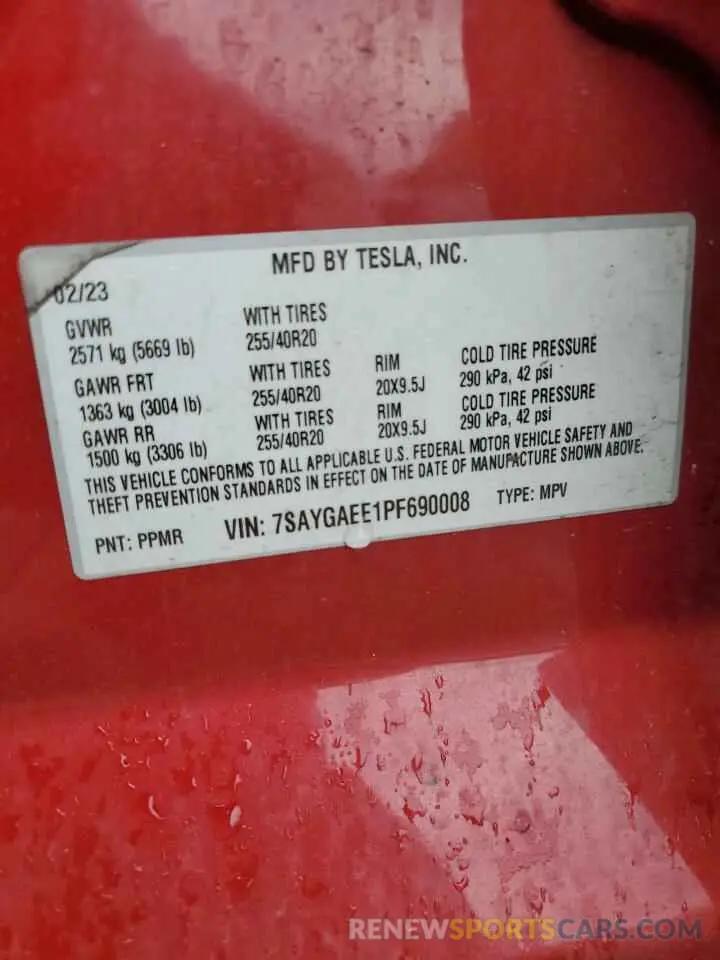 12 Photograph of a damaged car 7SAYGAEE1PF690008 TESLA MODEL Y 2023