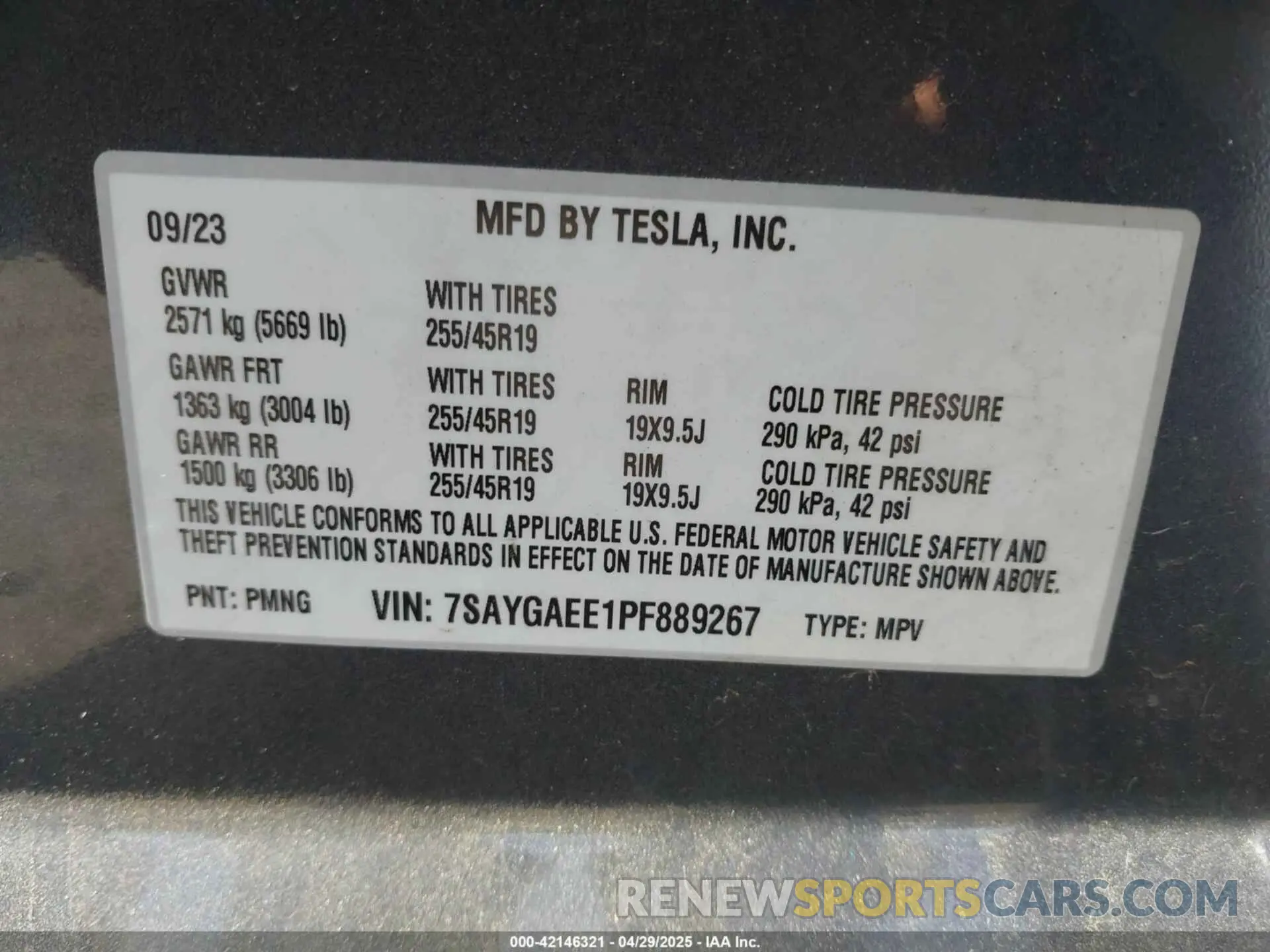 9 Фотография поврежденного автомобиля 7SAYGAEE1PF889267 TESLA MODEL Y 2023