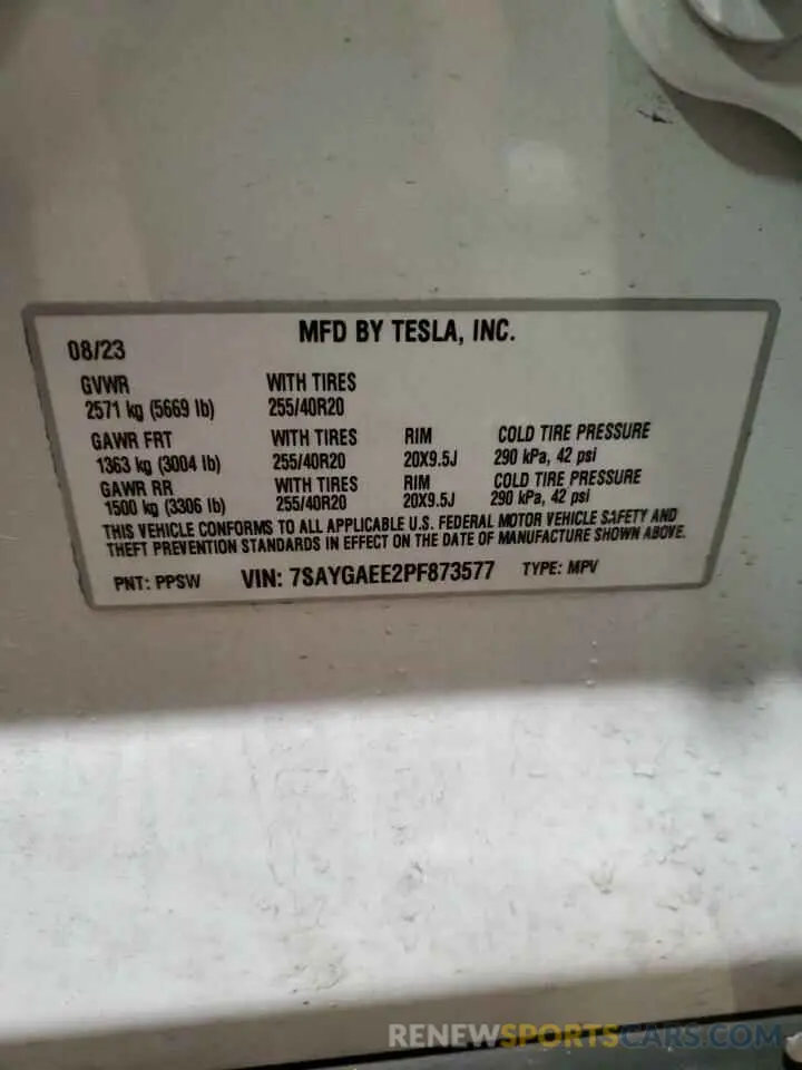 13 Фотография поврежденного автомобиля 7SAYGAEE2PF873577 TESLA MODEL Y 2023