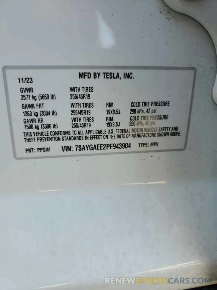12 Photograph of a damaged car 7SAYGAEE2PF943904 TESLA MODEL Y 2023