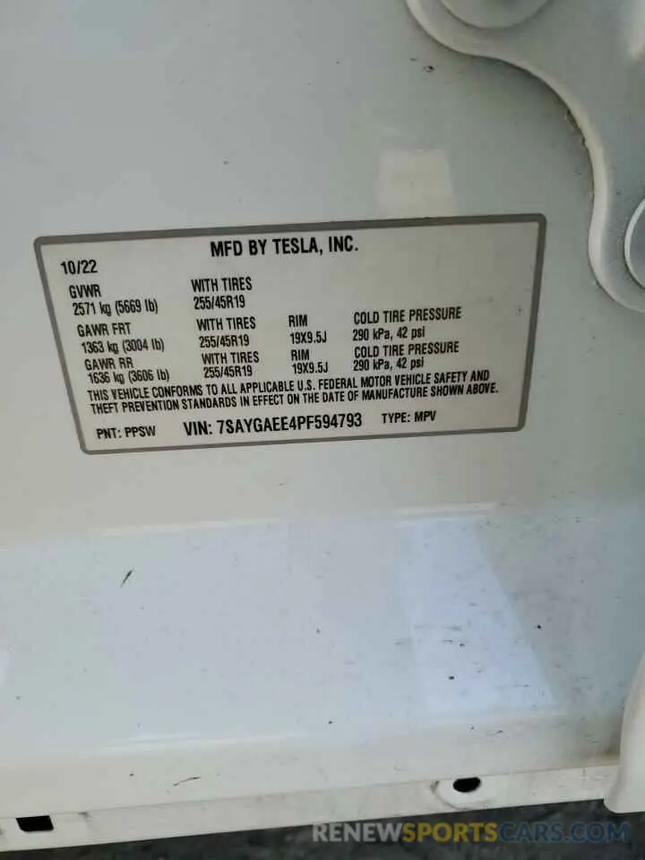 13 Photograph of a damaged car 7SAYGAEE4PF594793 TESLA MODEL Y 2023